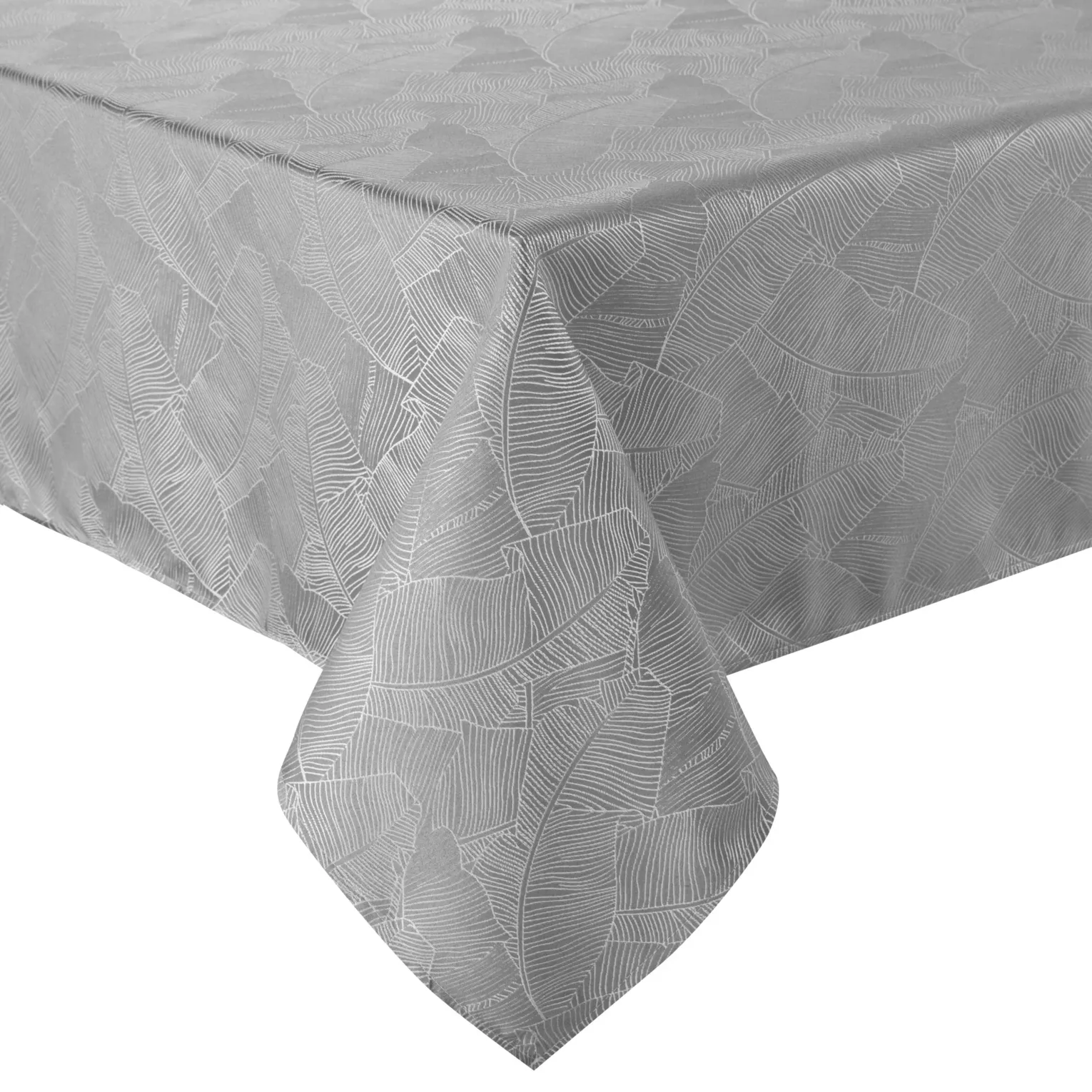 Obrus srebrno, biały 140x180 cm ISLA z żakardowym wzorem liści bananowca