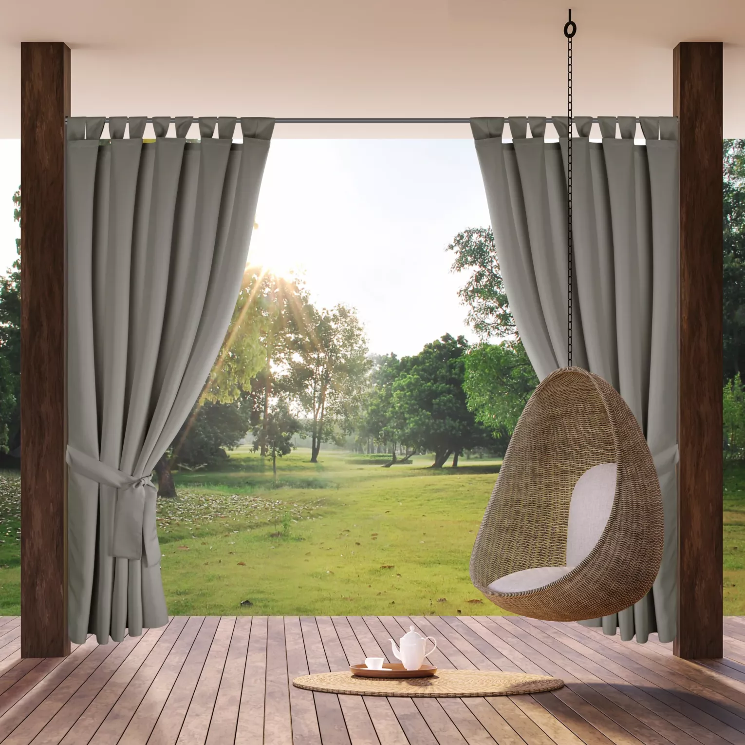 Zasłona srebrna z wodoodpornej tkaniny idealna do ogrodu i na taras 155x220 cm szelki/rzepn - GARDEN Eurofirany