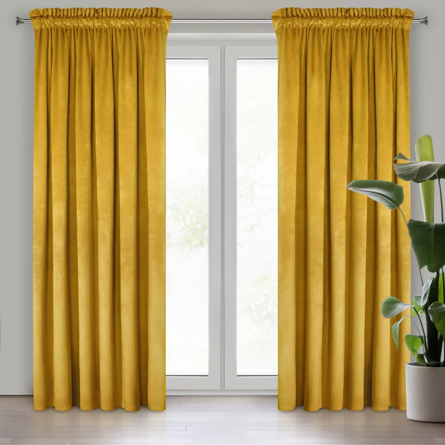 Zasłona musztardowa z matowego welwetu 140x270 cm taśma MELANIE Eurofirany