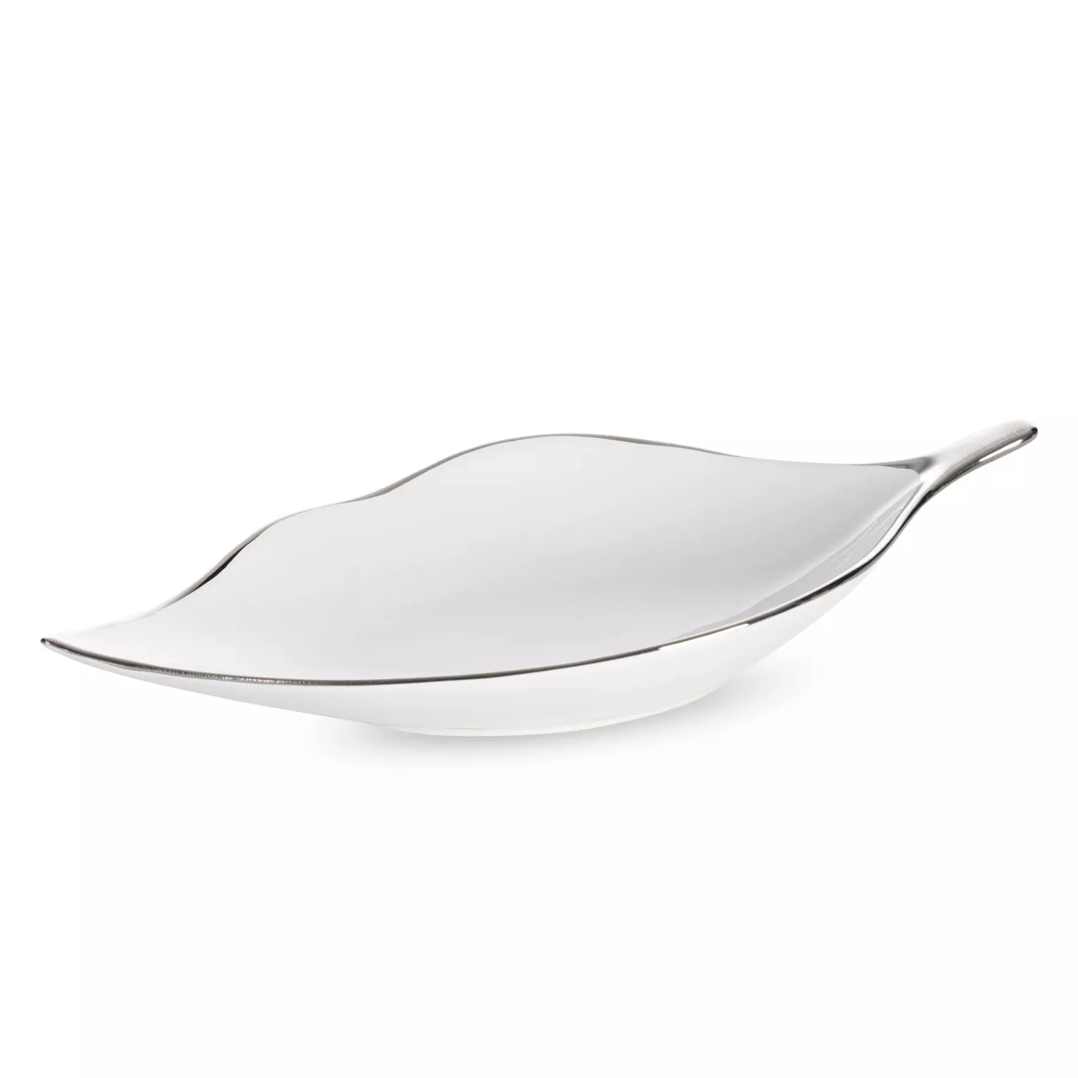 Patera ceramiczna biało-srebrna w kształcie liścia 13x30x5 cm ABBI Eurofirany