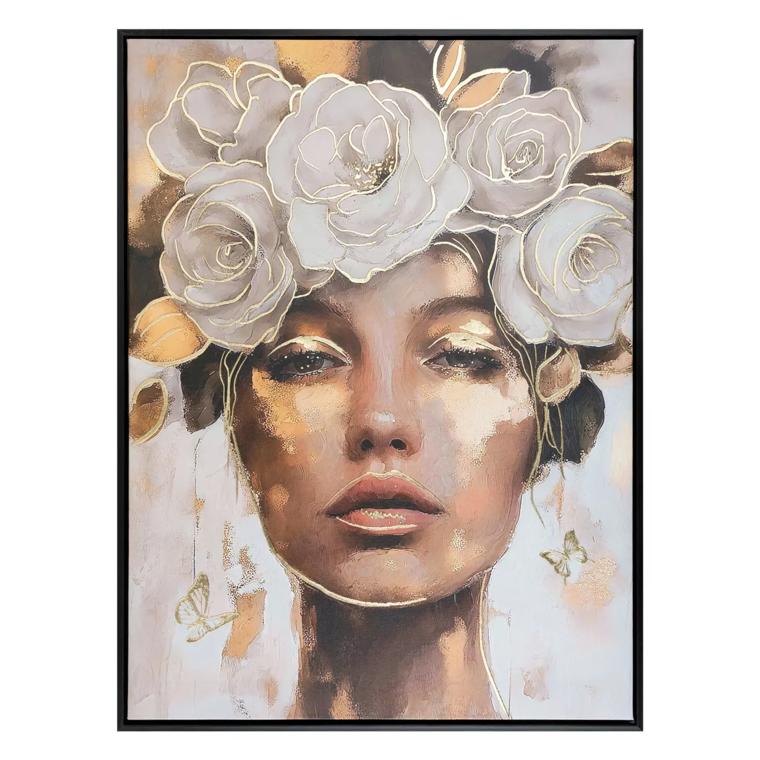 Obraz beżowo, złoty nadruk na płótnie 60x80 cm Eurofirany