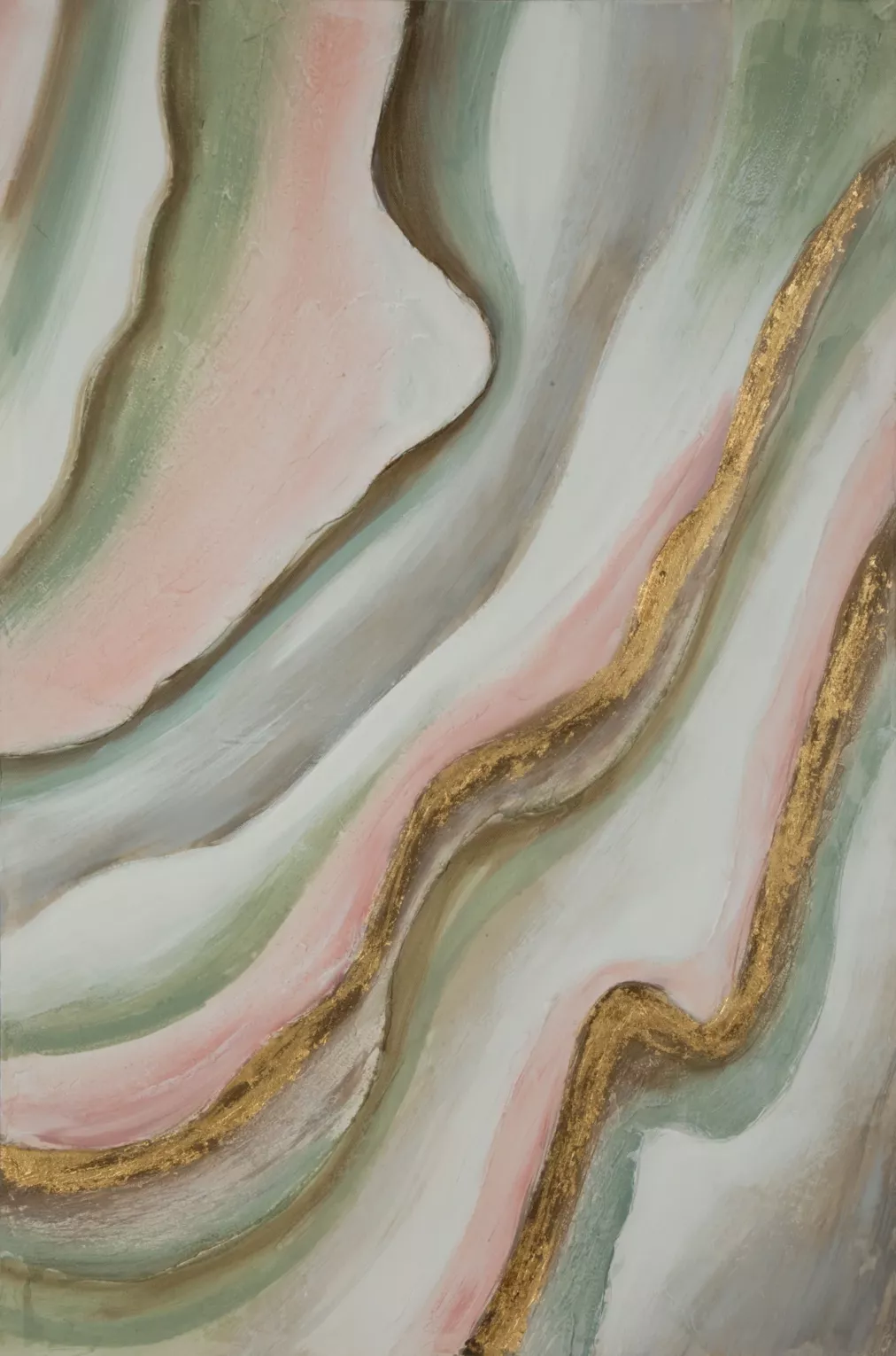 Obraz abstrakcja zielono, różowy ręcznie malowany na płótnie 60x90 cm WELLING  Eurofirany