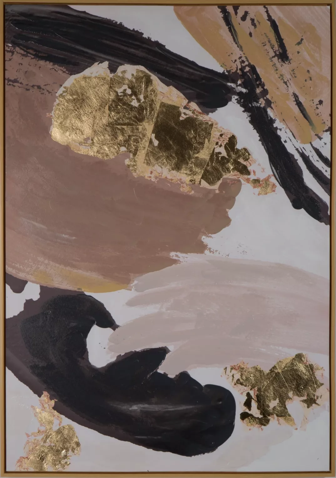 Obraz abstrakcja beżowo, czarny malowany ręcznie na płótnie oprawiony w ramę 70x100 cm COLLAGE 3