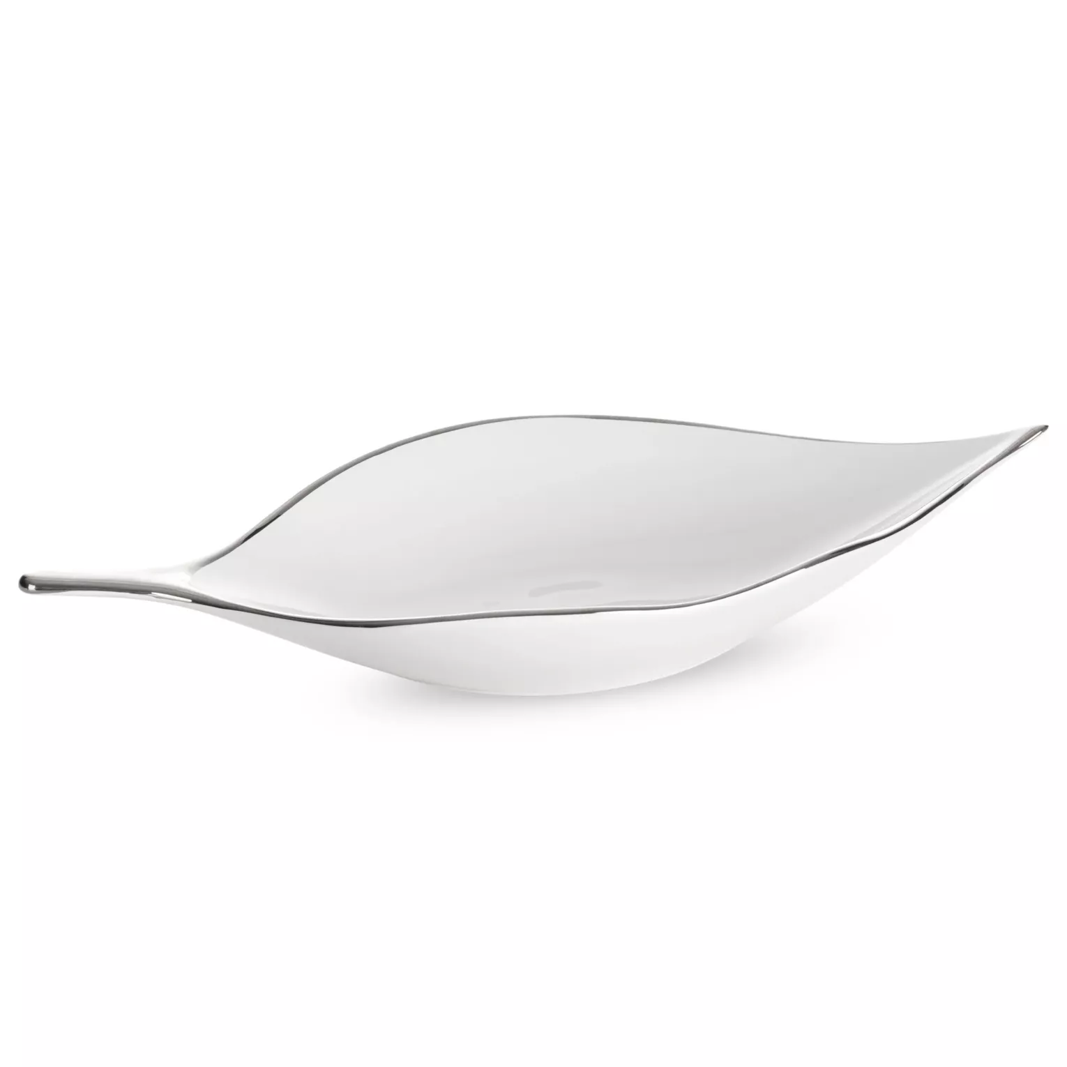 Patera ceramiczna biało-srebrna w kształcie liścia 18x40x7 cm ABBI Eurofirany