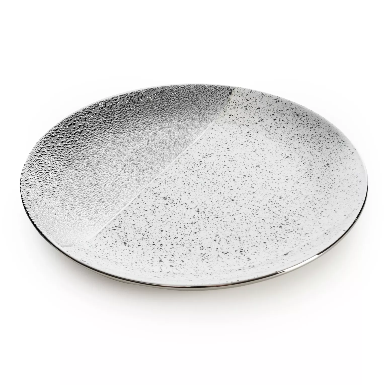 Patera ceramiczna dekoracyjna biało-srebrna zdobiona imitacją granitu średnica 31x4 cm MILO Eurofirany