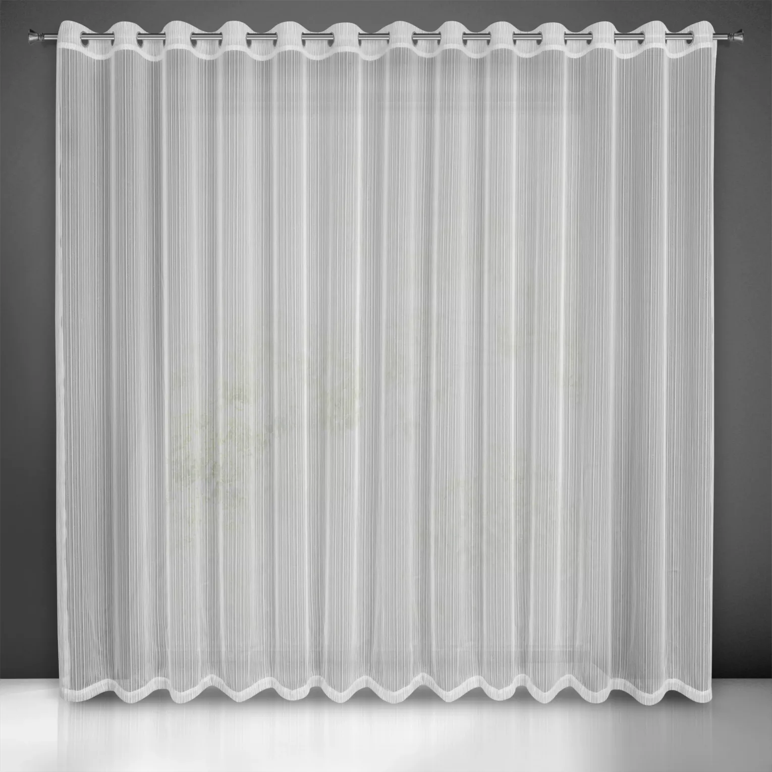 Firana biała z tkaniny w prążki przeplatane błyszczącą nicią 300x250 cm przelotka NOELIA Eurofirany
