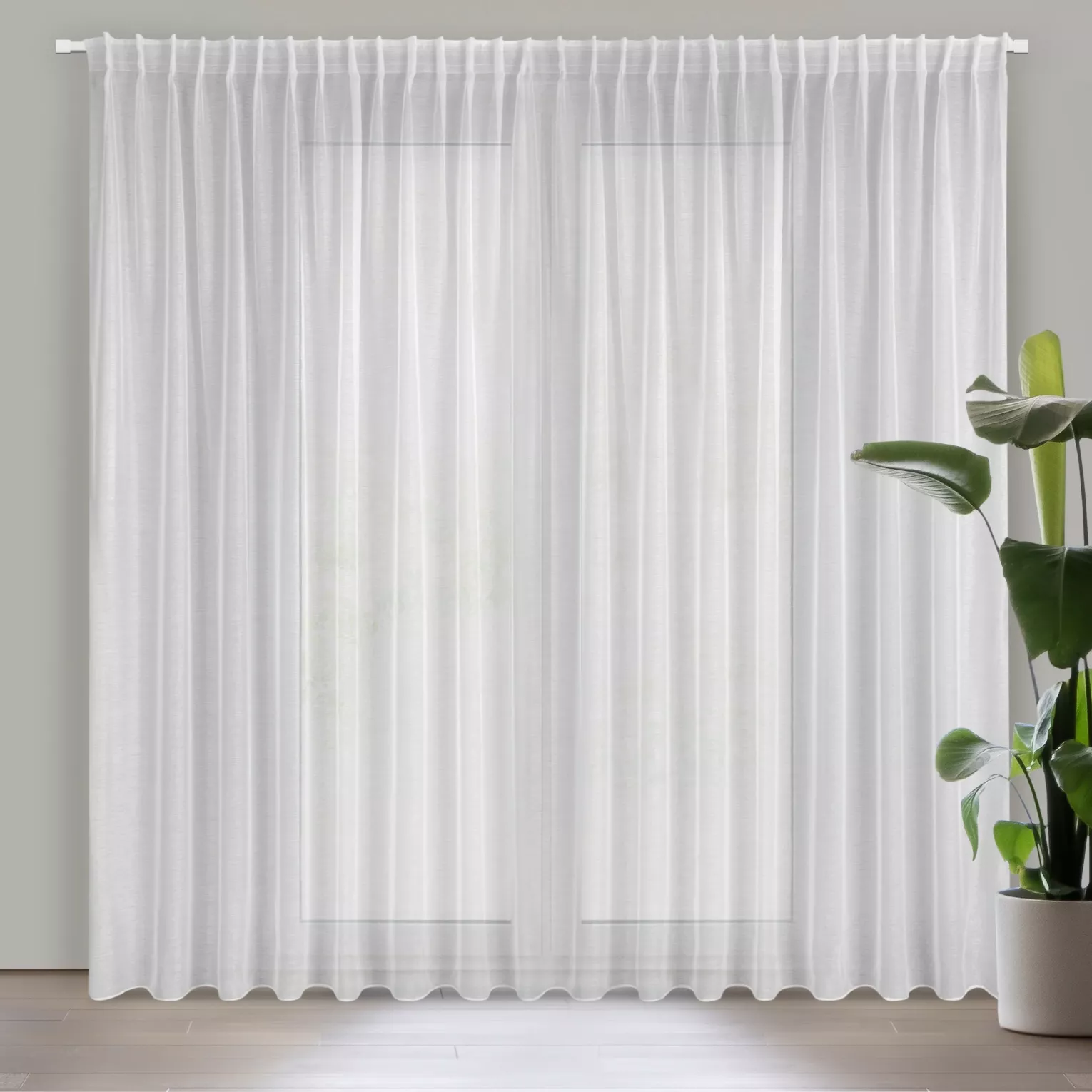 Firana biała z gładkiej etaminy z drobnym deszczykiem 300x300 cm taśma imitująca flex BELISSA Eurofirany