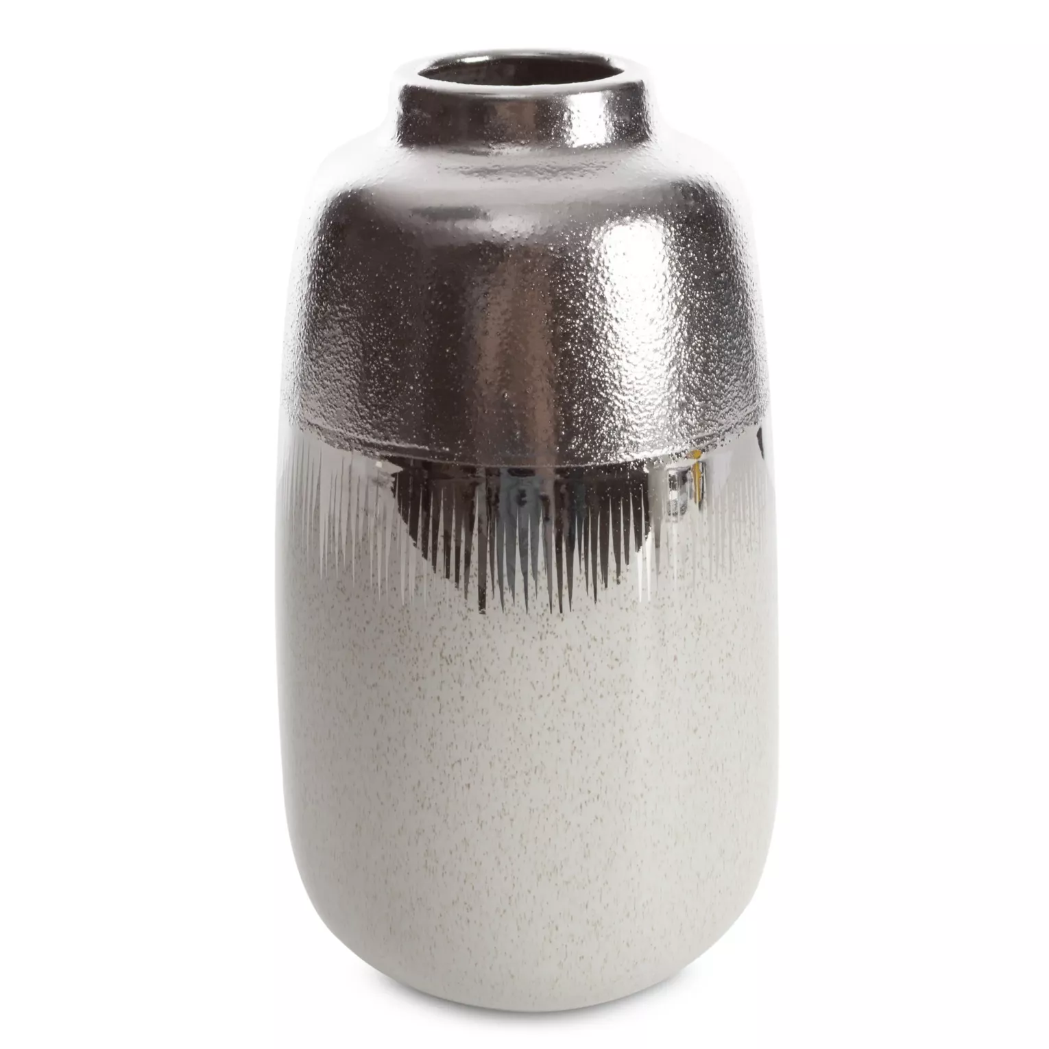 Wazon ceramiczny kremowo-srebrny łączący fakturę granitu z lśniącą powierzchnią 16x16x28 cm MAX 2 Eurofirany