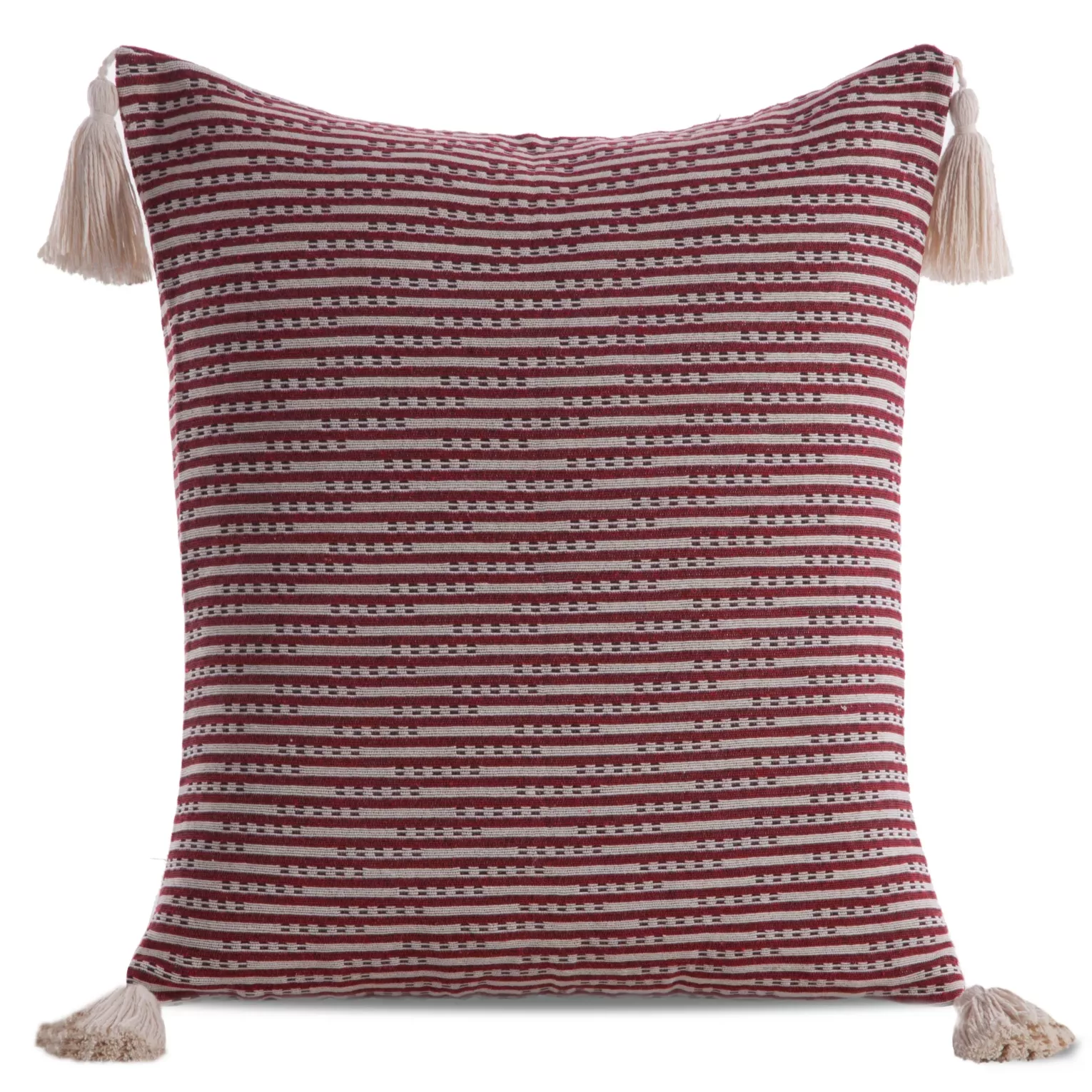 Poszewka na poduszkę 45x45 cm bawełniana ze zdobionymi na rogach chwostami bordowa BOHO Eurofirany