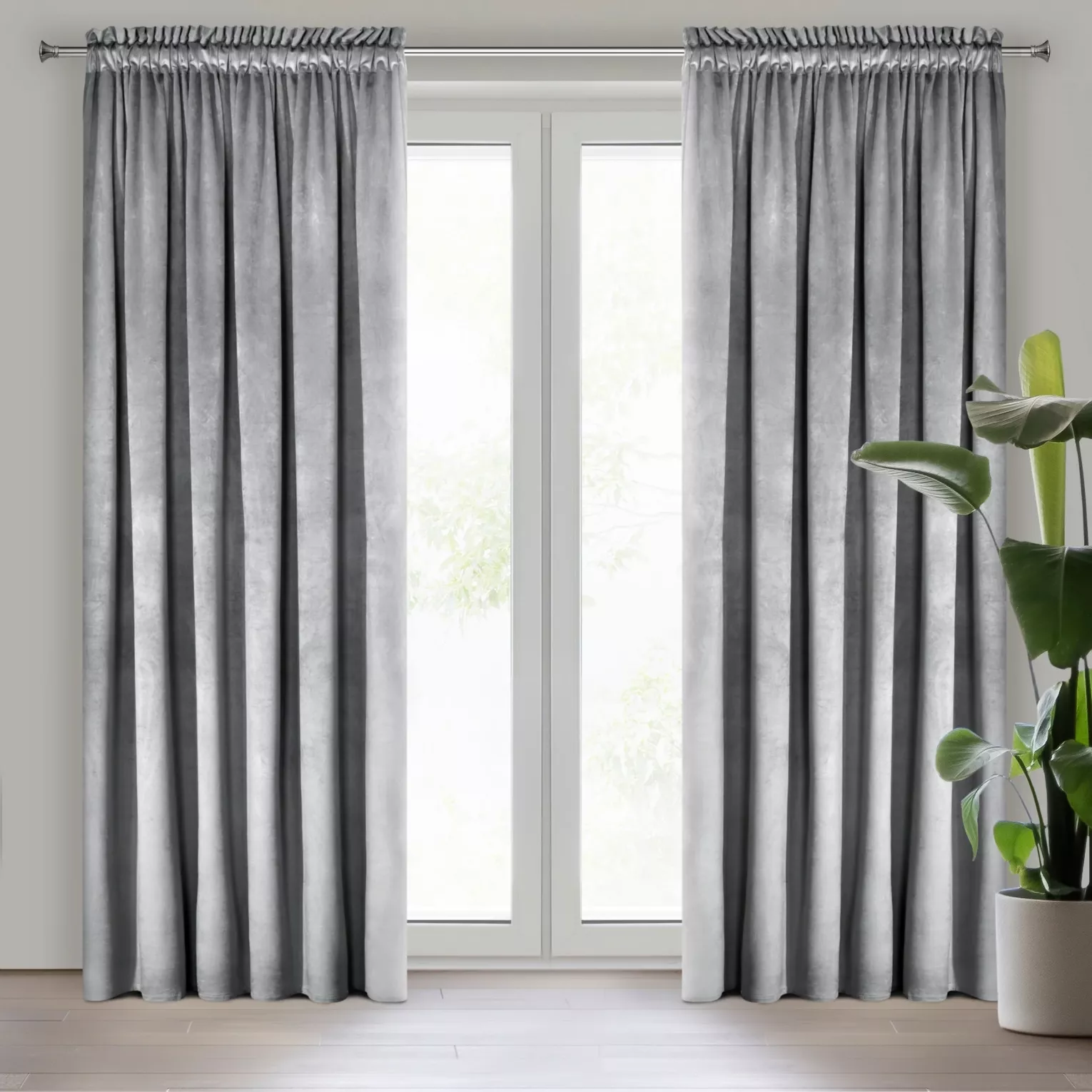Zasłona srebrna z tkaniny welwetowej 140x270 cm taśma ROSA Design 91 Eurofirany