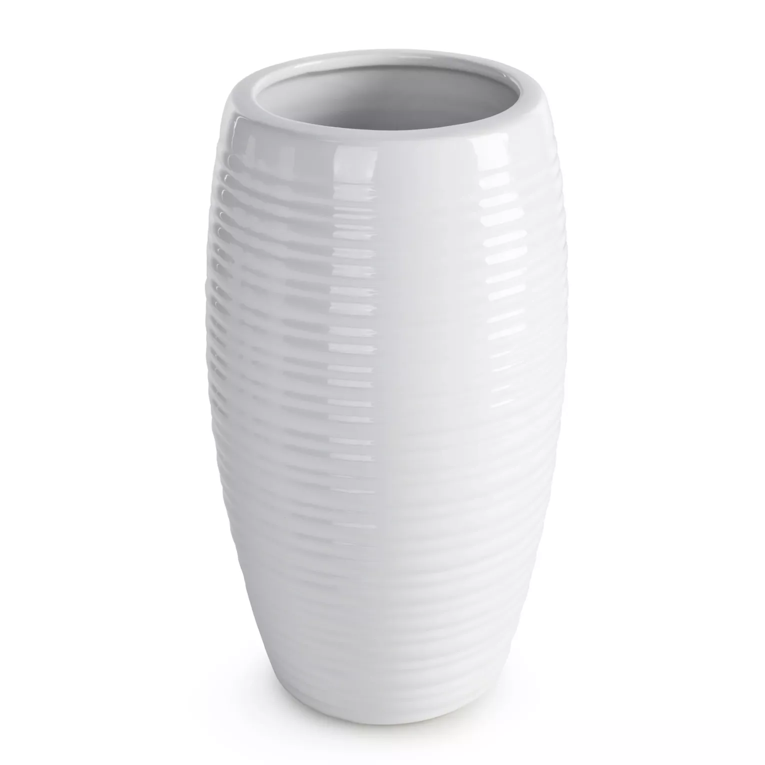 Wazon biały dekoracyjny w subtelne wytłaczane prążki 15x15x26 cm ARIA  Eurofirany