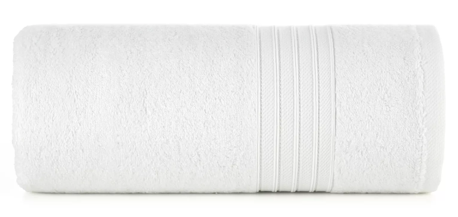 Ręcznik do rąk 30x50 cm bawełniany kolor biały zdobiony bordiura w paski 550 g/m2 AURA Eurofirany