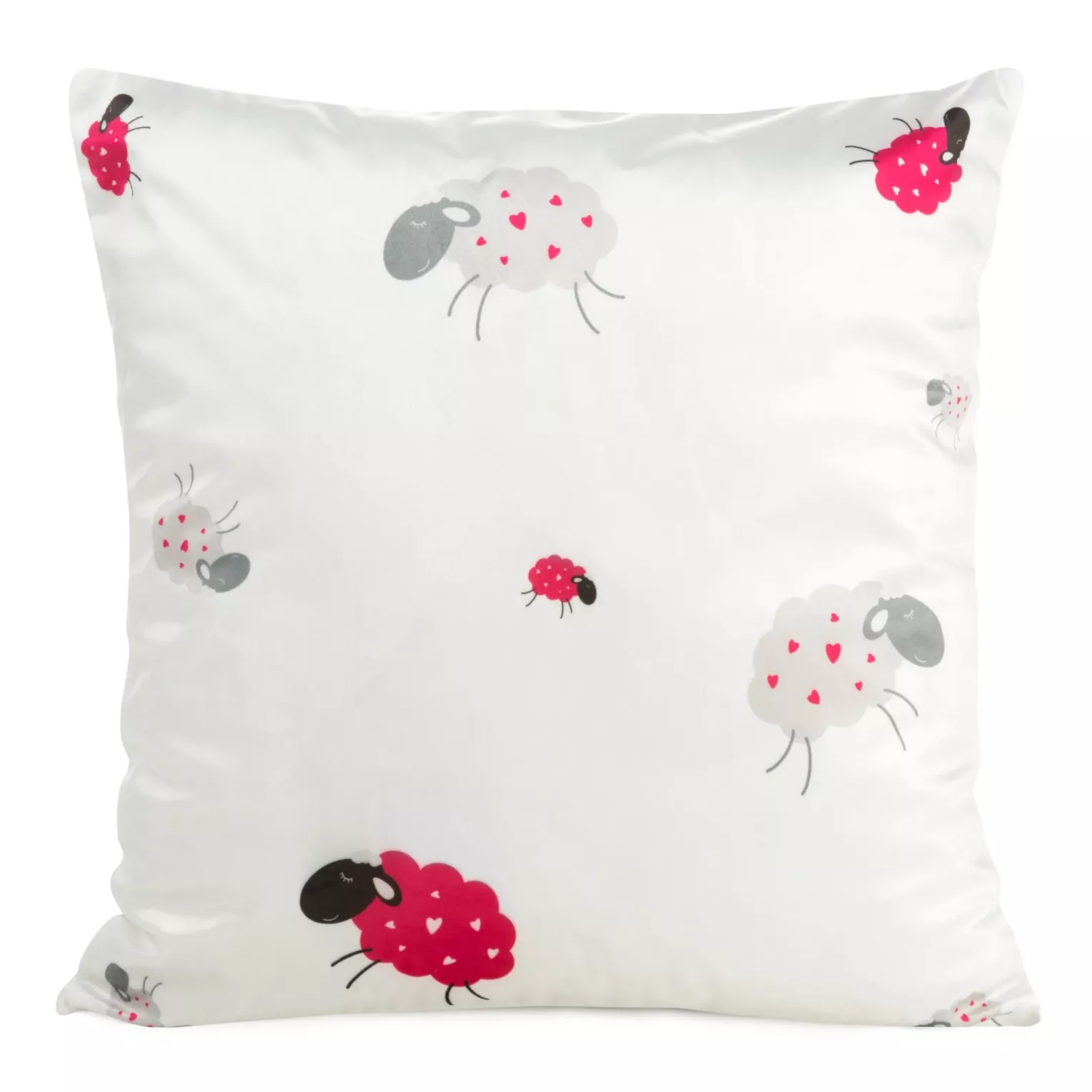 Poszewka na poduszkę 45x45 cm welwetowa z motywem słodkich baranków biało, różowa KIDS 3 DESIGN 91 Eurofirany