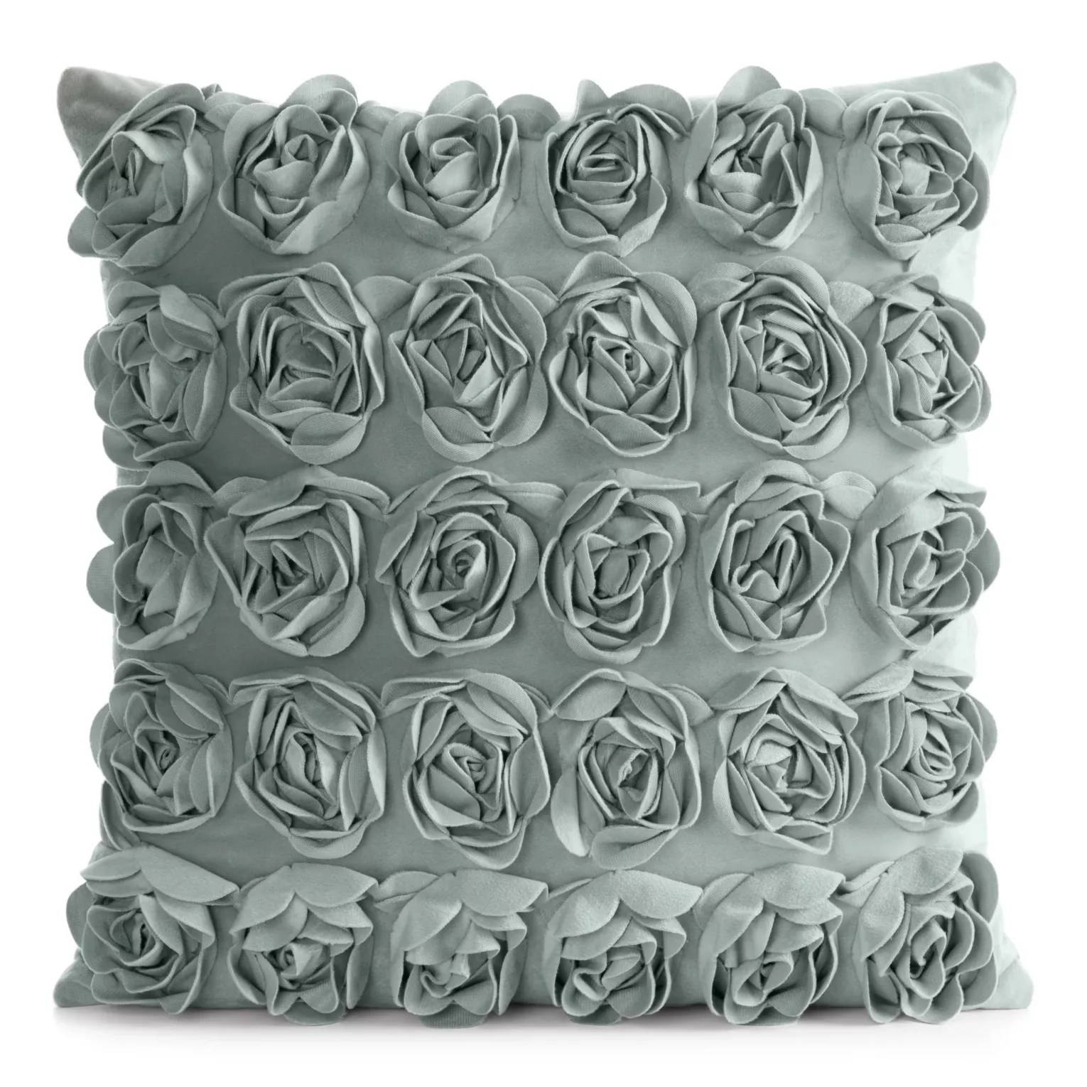 Poszewka na poduszkę 45 x 45 cm z welwetu kolor miętowy zdobiona 3D aplikacją róż ROSES Eva Minge Eurofirany