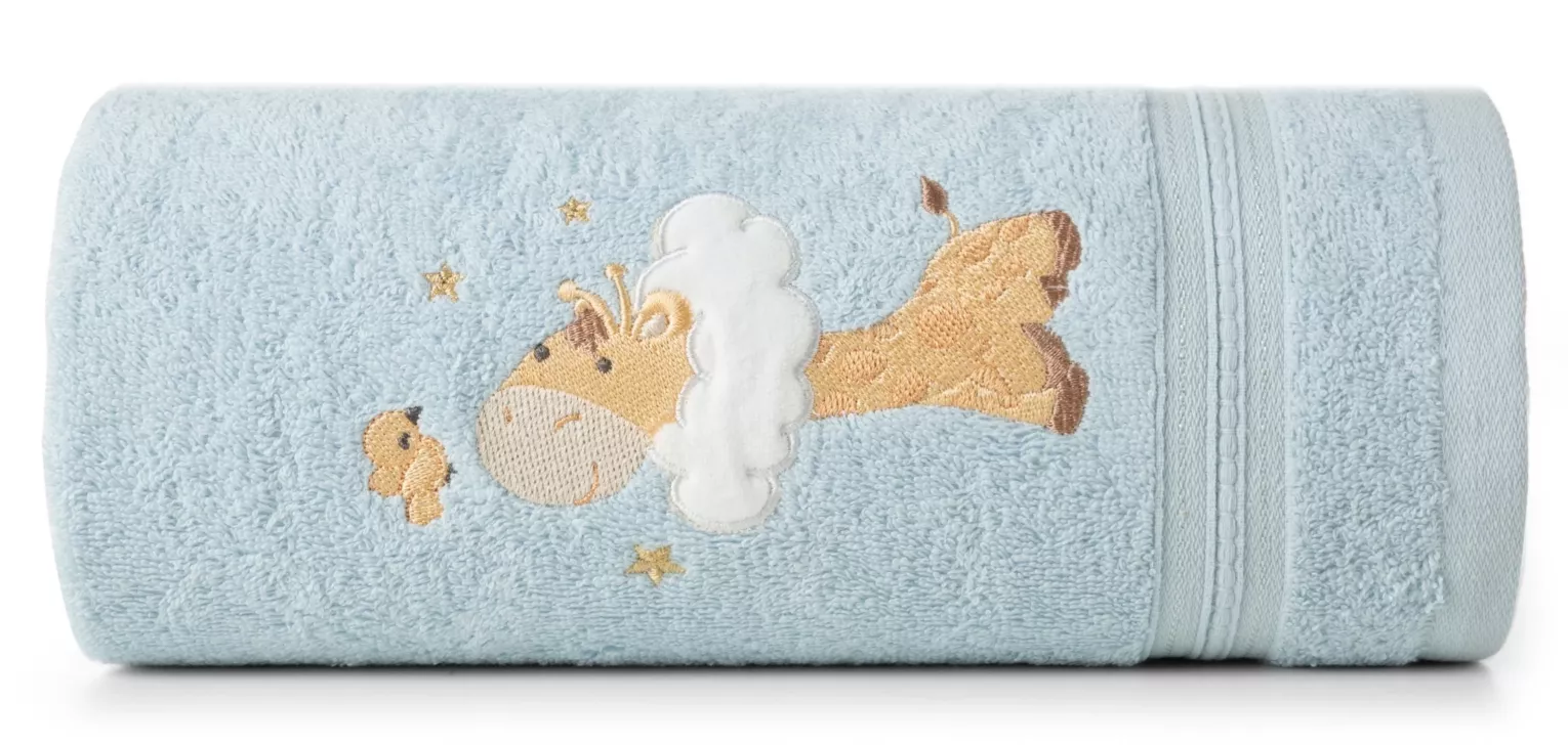Ręcznik kąpielowy 50x90 cm bawełniany kolor niebieski z aplikacja z żyrafą 450 g/m2 BABY 41 Eurofirany