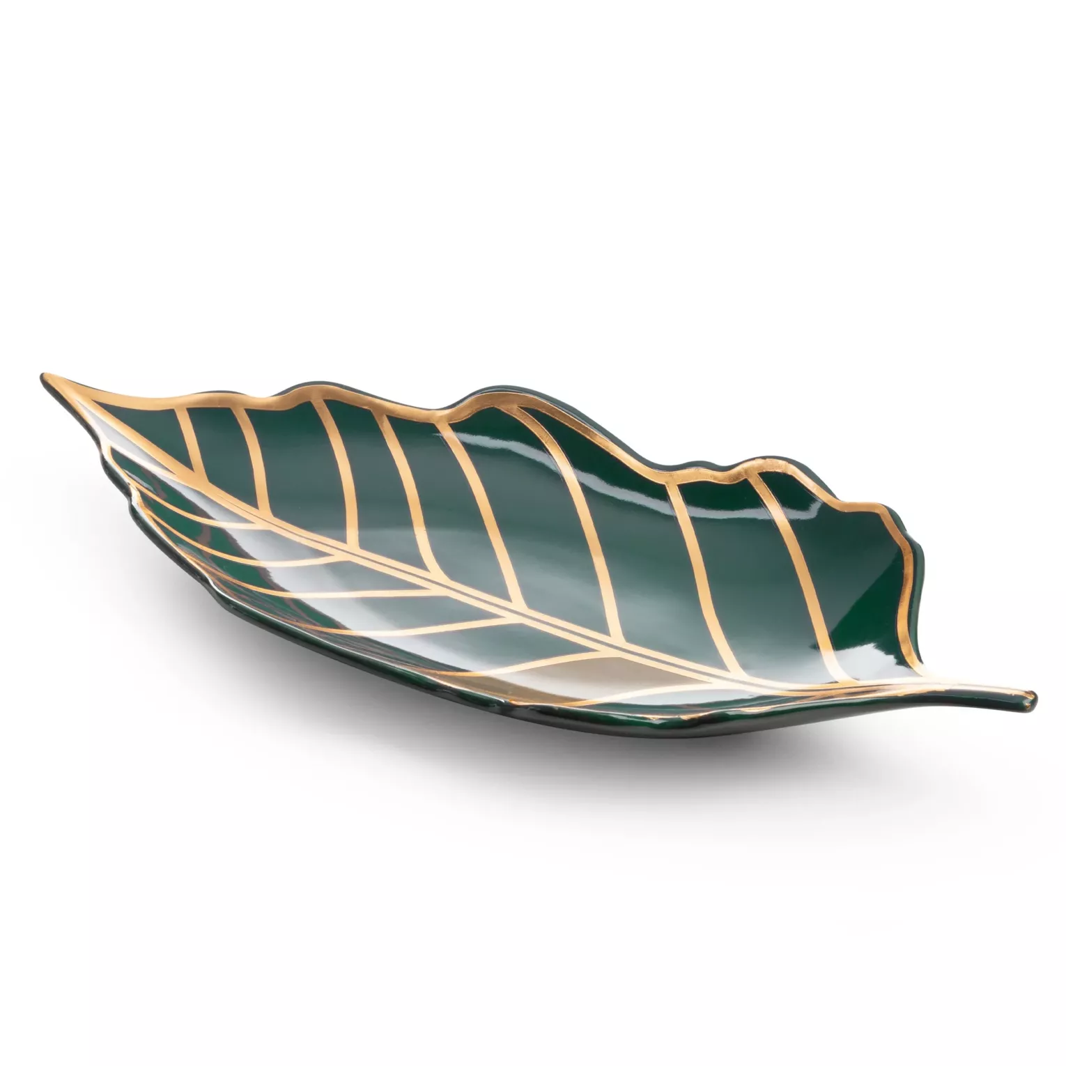 Patera dekoracyjna turkusowo-złota w kształcie liścia 41x19x5 cm LILI LIMITED COLLECTION Eurofirany