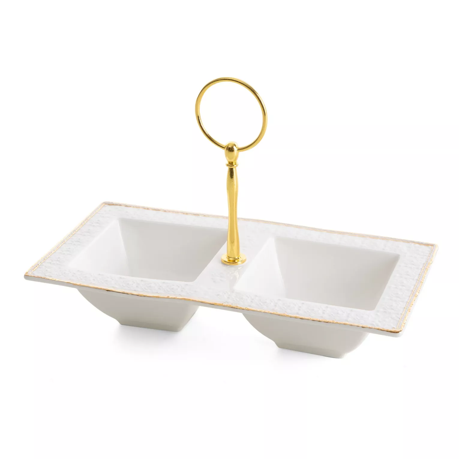 Miseczki ceramiczne dekoracyjne biało-złota zdobione złotymi akcentami 23x13x5 cm OLIVIA Eurofirany
