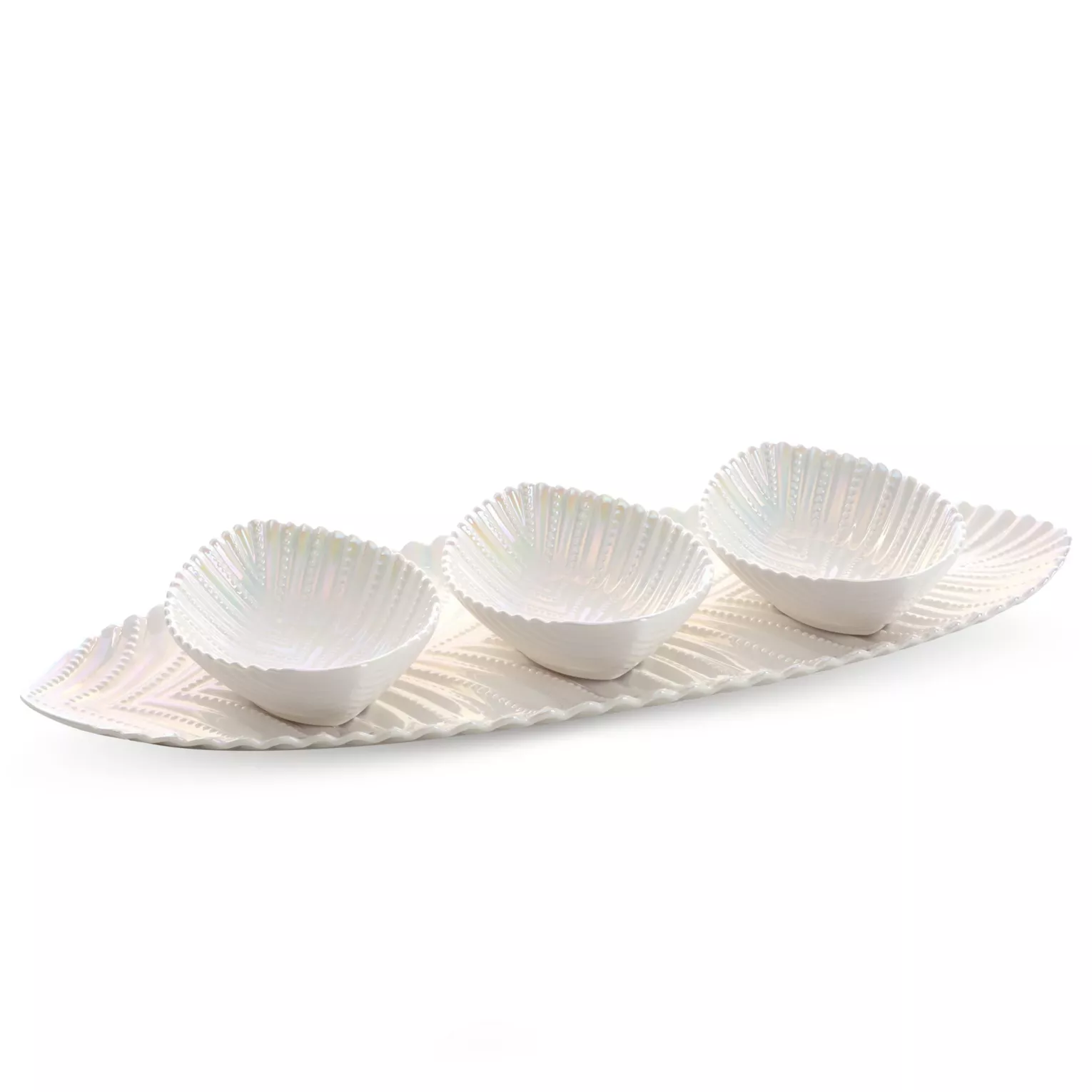 Patera ceramiczna dekoracyjna perłowa z trzema miseczkami w komplecie 17x48x6,5 cm NELA Eurofirany