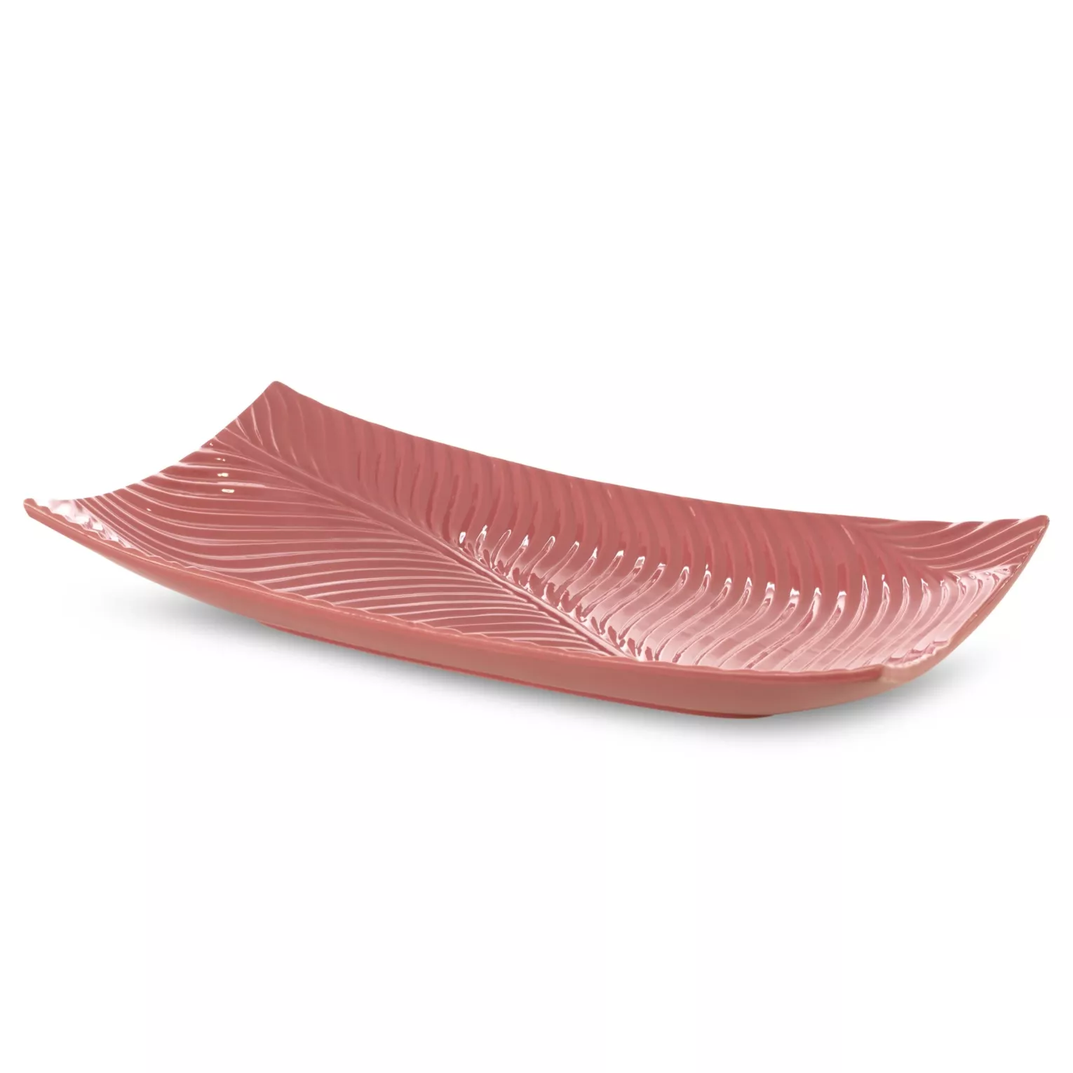 Patera ceramiczna dekoracyjna różowa z wytłaczanym wzorem prostokątna 45x25x8 cm SENA Eurofirany