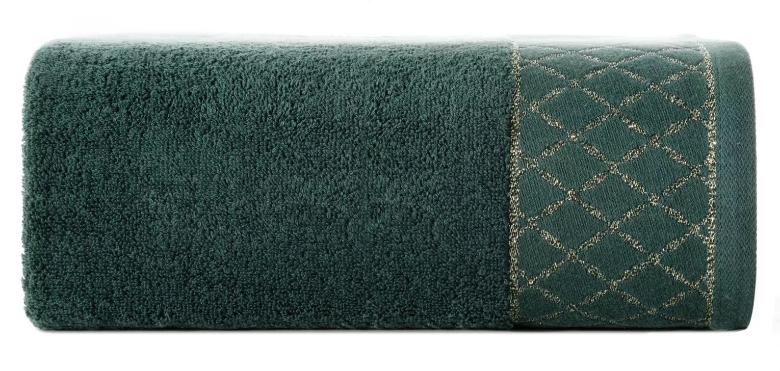 Ręcznik kąpielowy 50x90 cm bawełniany kolor ciemnozielony zdobiony wzorem geometrycznym 500 g/m2 LAYLA Eurofirany