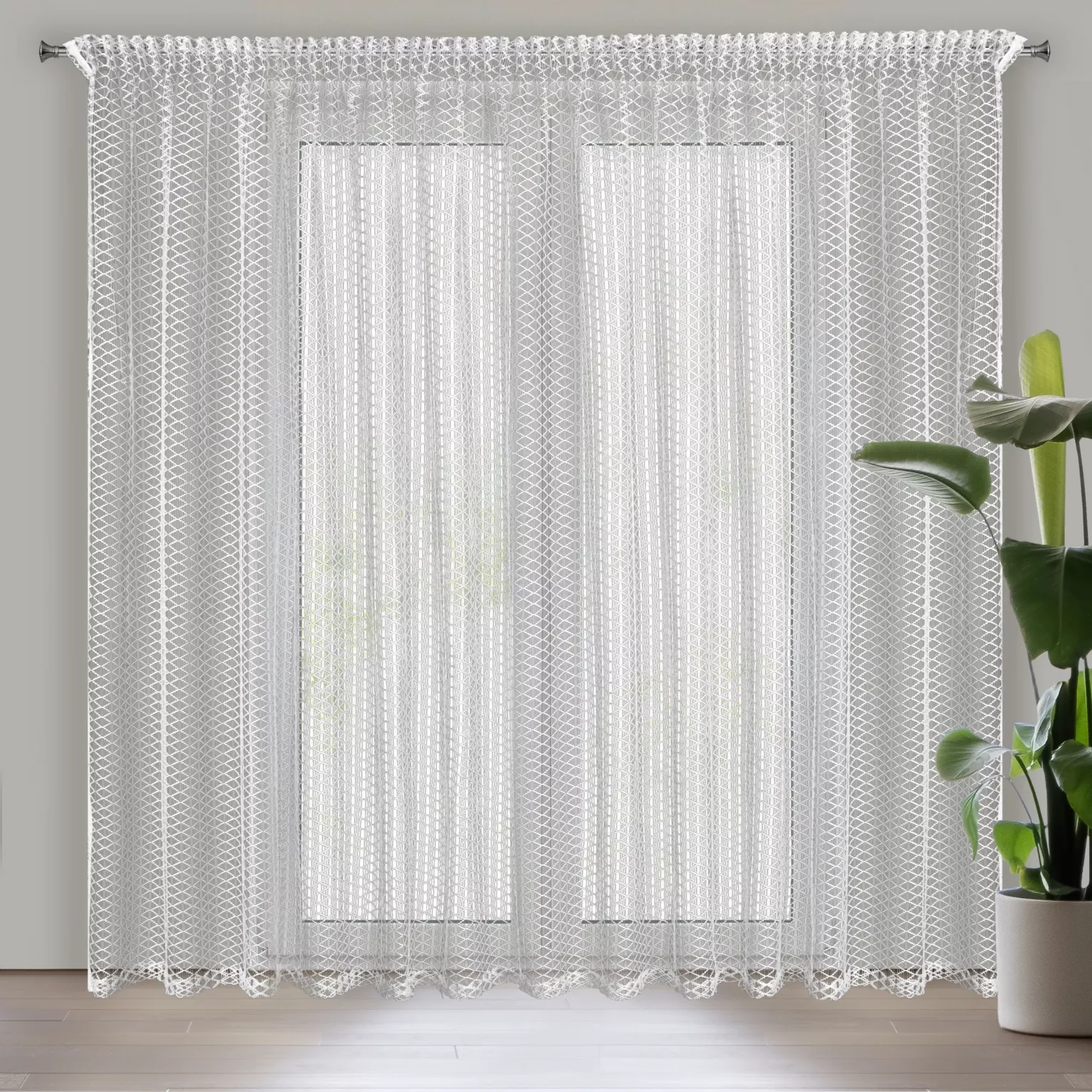 Firana biała z luźnej siateczki 300x270 cm taśma - AIDEN Eurofirany