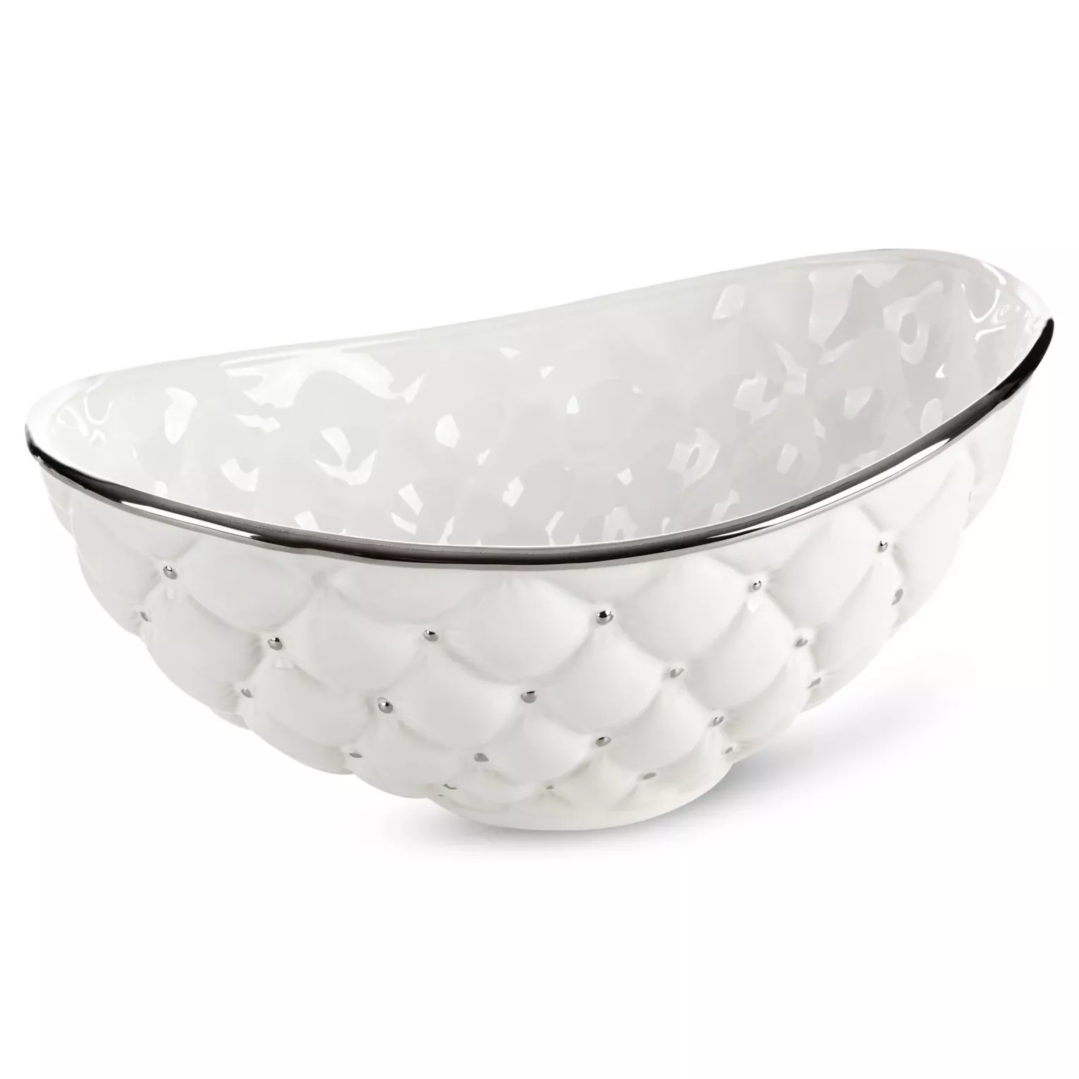 Misa ceramiczna dekoracyjna biało-srebrna zdobiona pikowaniem 35x22x15 cm ADORE Eurofirany
