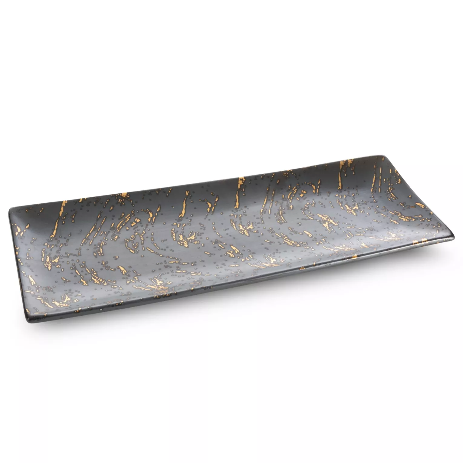 Patera ceramiczna dekoracyjna grafitowo, złota zdobiona przecieranym wzorem 38x14x4 cm ARIELA Eurofirany