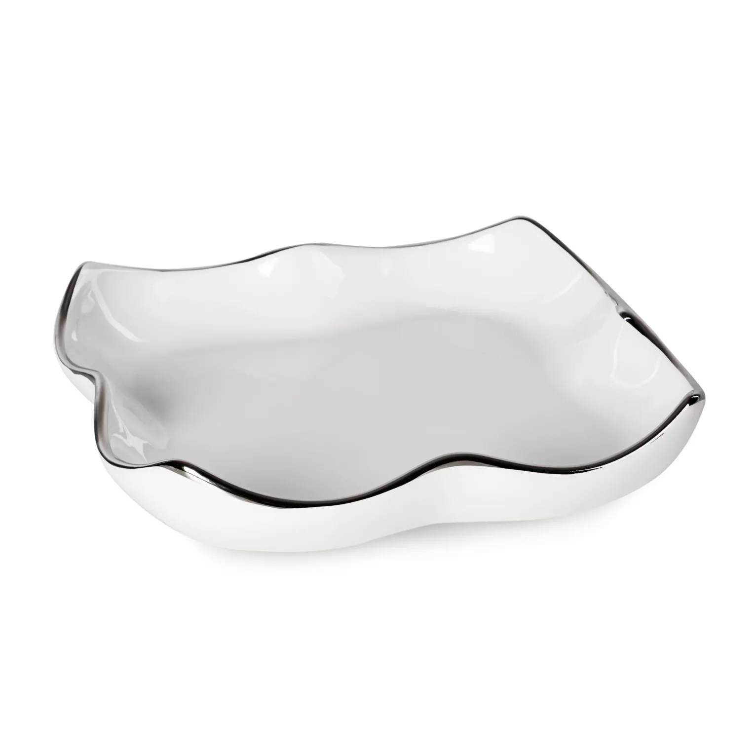 Patera ceramiczna dekoracyjna biało-srebrna z falującymi brzegami 20x20x6 cm TONY Eurofirany