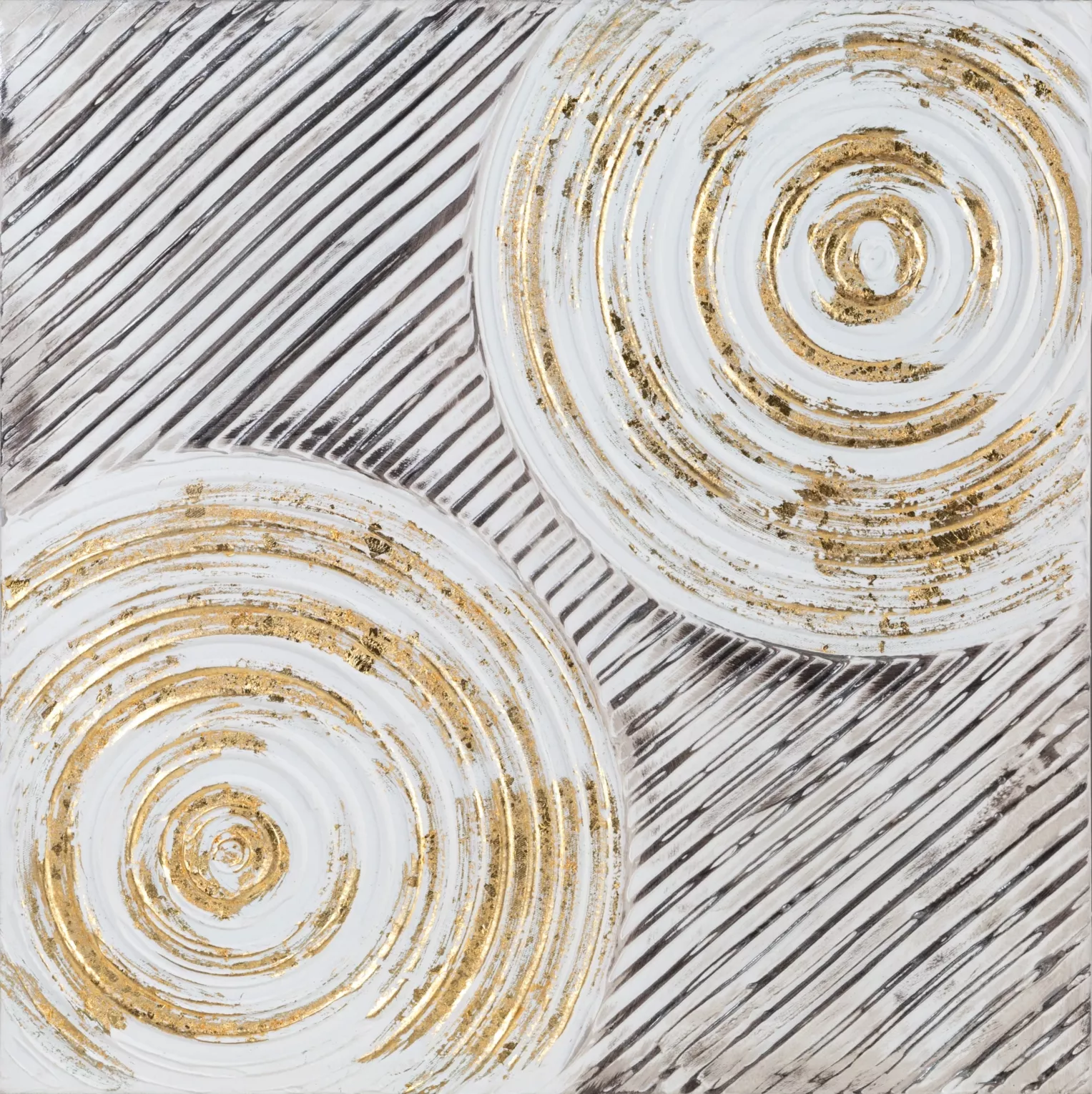 Obraz abstrakcja biało, złoty ręcznie malowany obraz na płótnie w stylu boho 60x60 cm