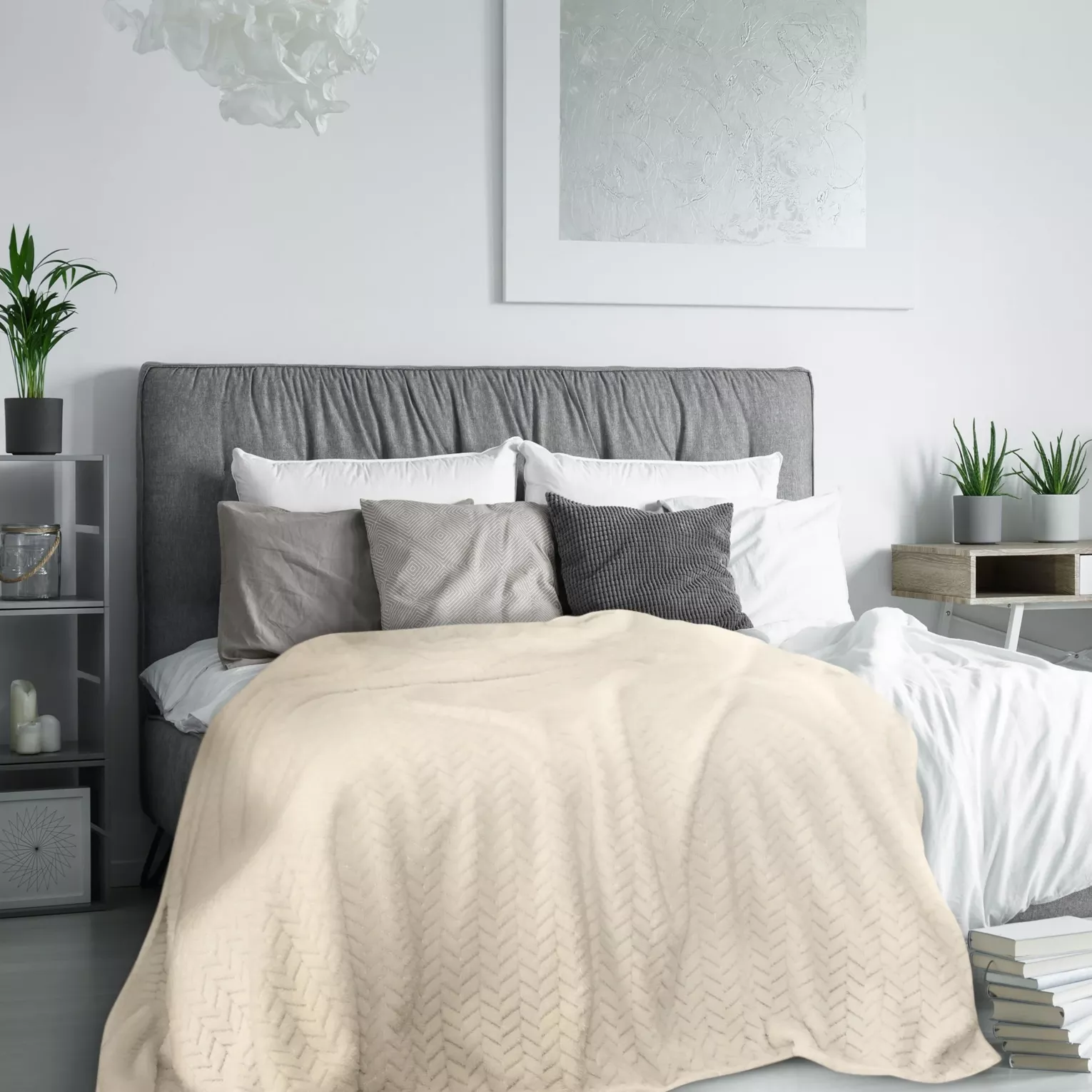Koc  220x200 cm beżowy miękki w dotyku z wytłaczanym wzorem CINDY DESIGN 91 Eurofirany