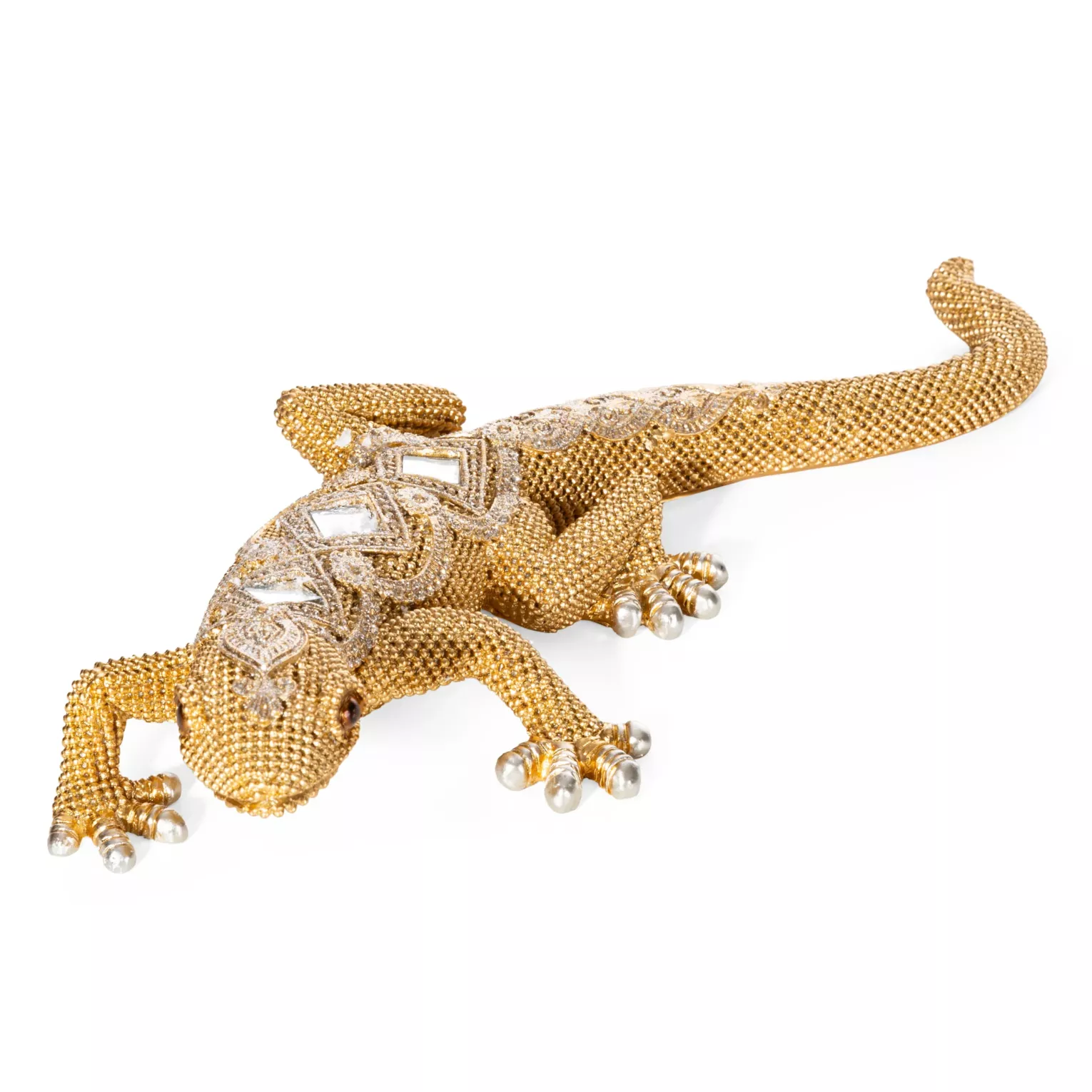 Figurka złota jaszczurka o drobnym strukturalnym wzorze 25x11x5 cm GATOS Eurofirany