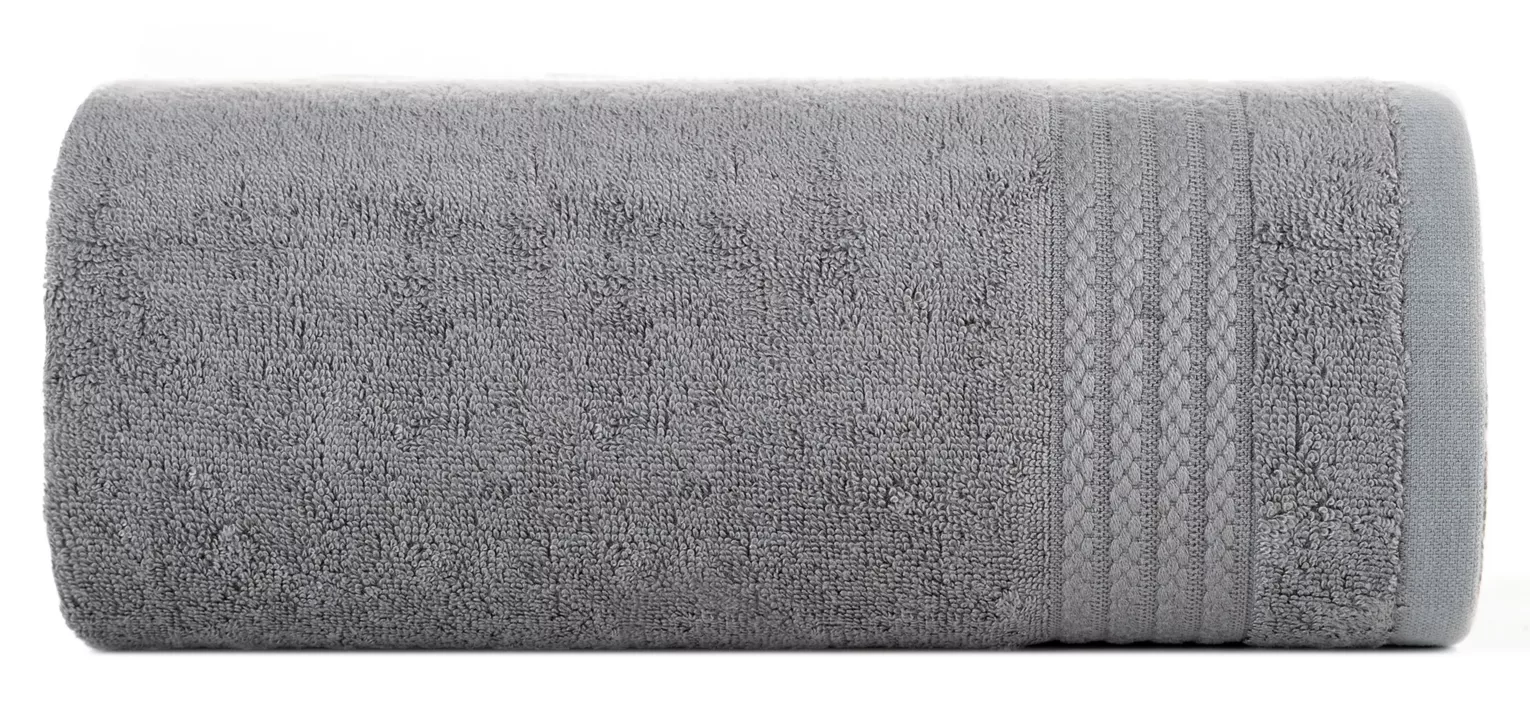 Ręcznik kąpielowy 50x90 cm bawełniany kolor stalowy zdobiony błyszczącą bordiurą 550 g/m2 LARIS Eurofirany