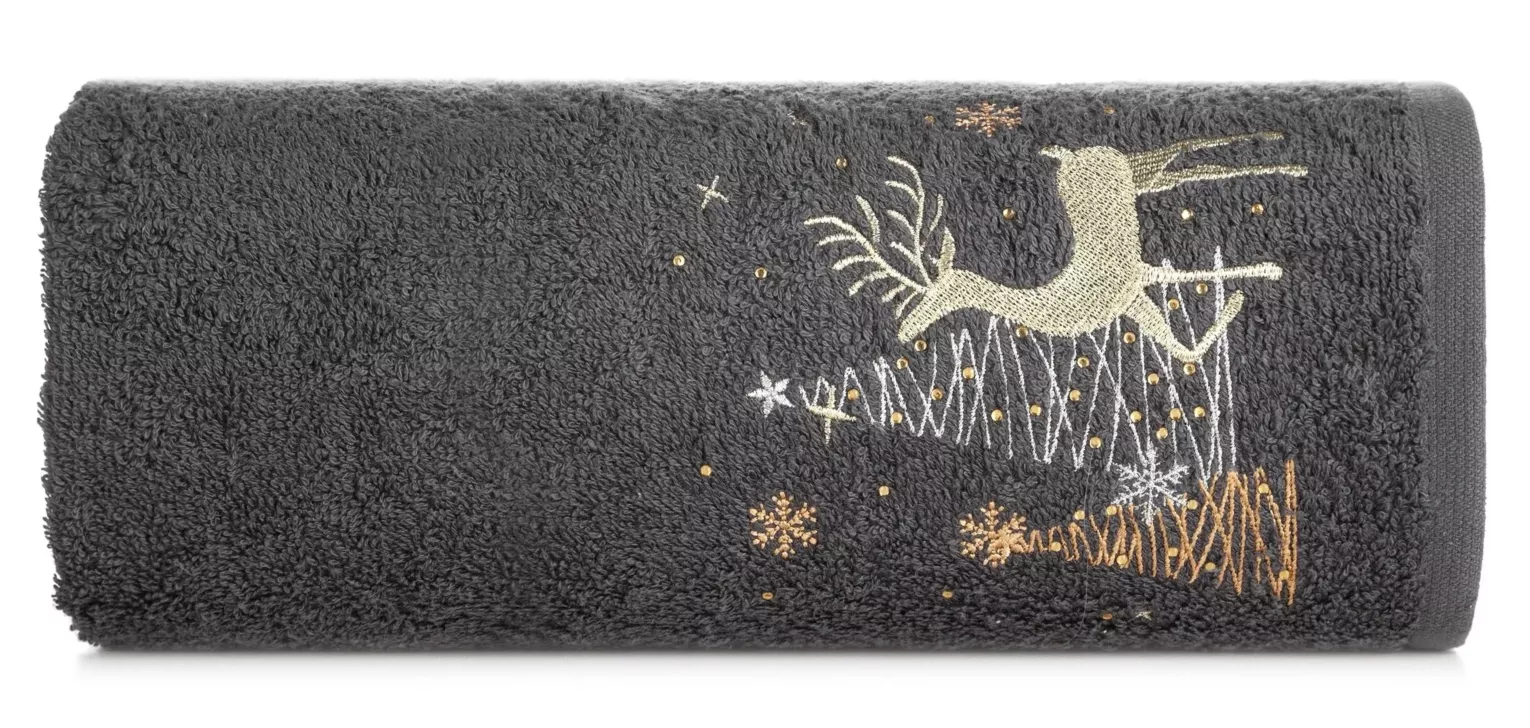 Ręcznik kąpielowy świąteczny 70x140 cm bawełniany kolor stalowy 450 g/m2 SANTA Eurofirany