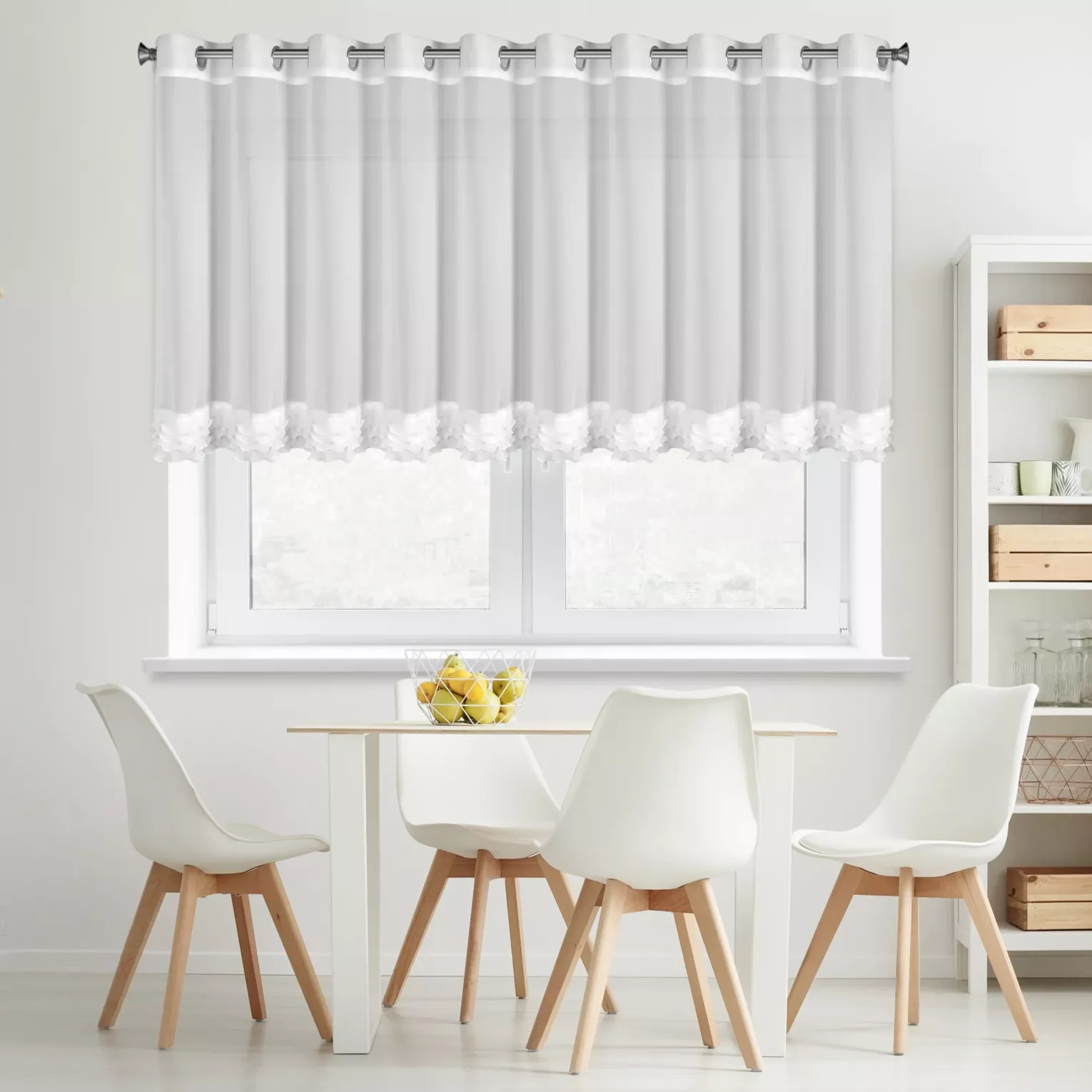 Firana biała z szyfonu zdobiona falbanką  400x80 cm przelotka - LUISA  Eurofirany