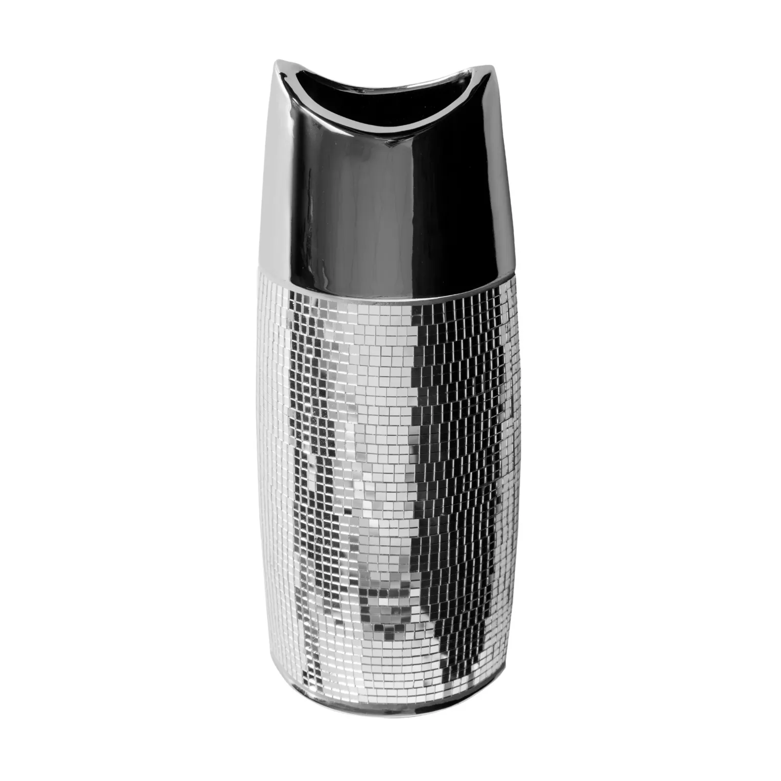 Wazon ceramiczny srebrny dekorowany lusterkami w stylu glamour srebrny 14x8x34 cm AURORA Eurofirany
