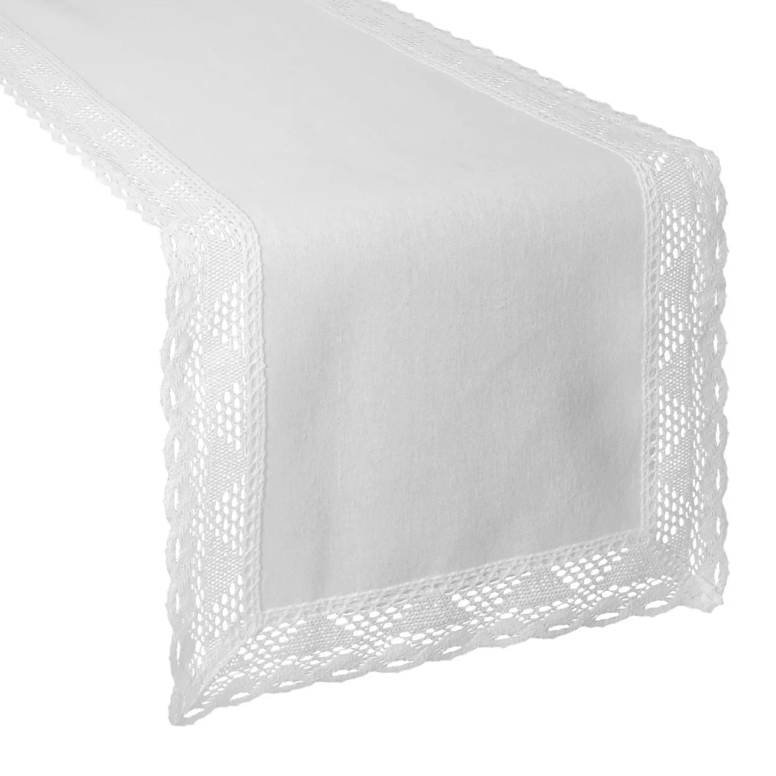 Bieżnik na stół 35x180 cm biały zdobiony koronką - NATALY - Eurofirany