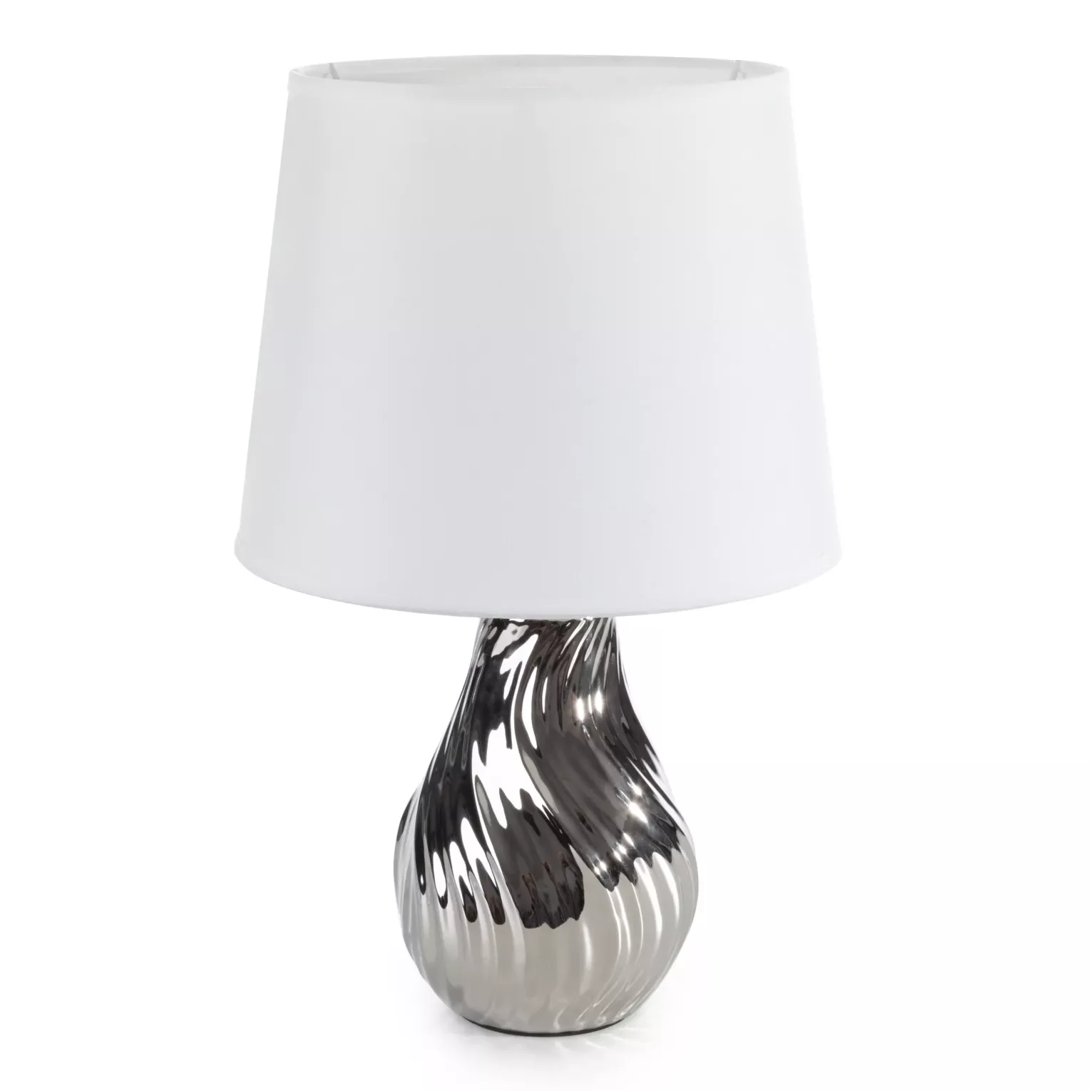 Lampka ceramiczna biało-srebrna zdobiona wytłaczanym wzorem średnica 25x40 cm REINA Eurofirany