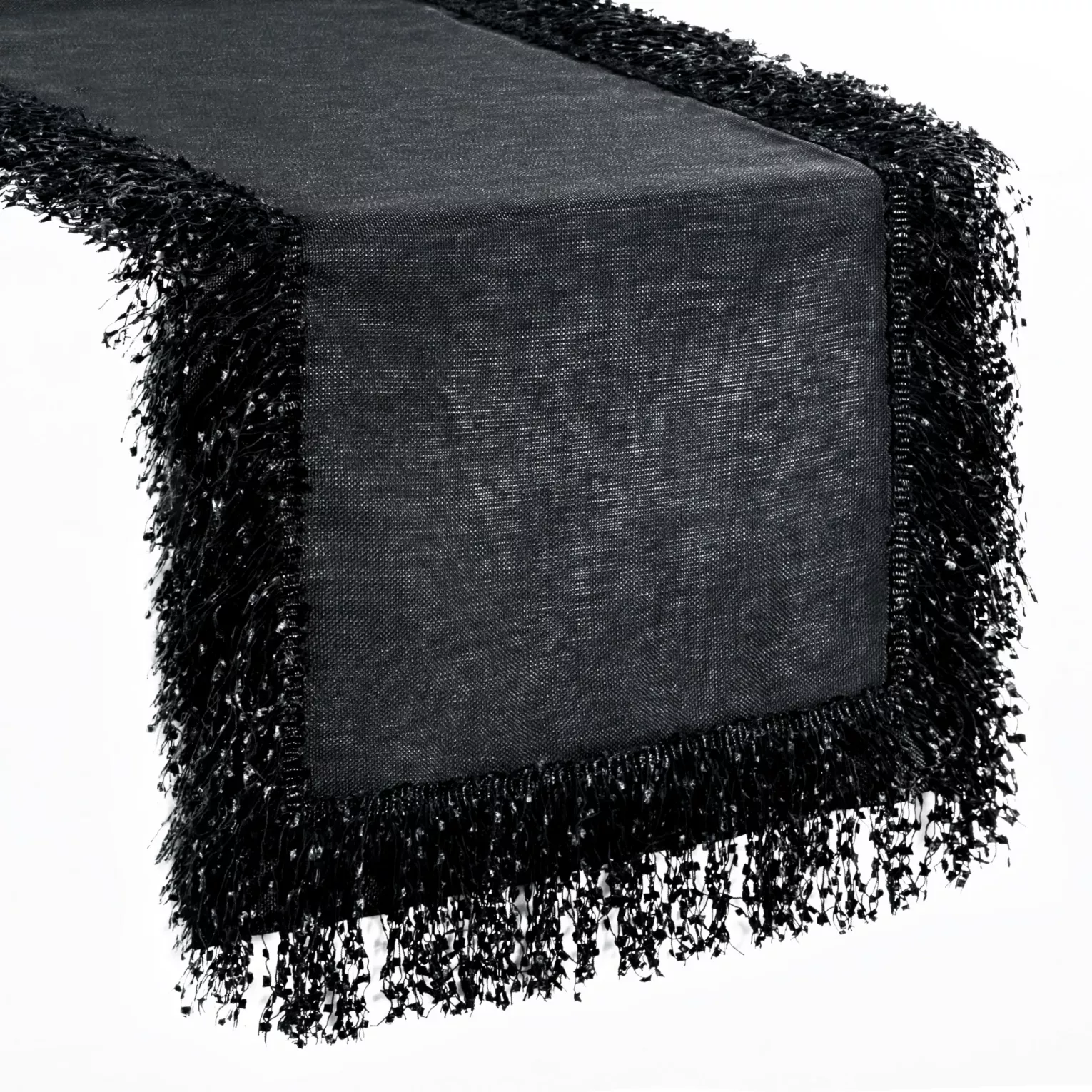 Bieżnik na stół czarny 40x140 cm JASPER zdobiony puszystymi frędzlami EUROFIRANY PREMIUM