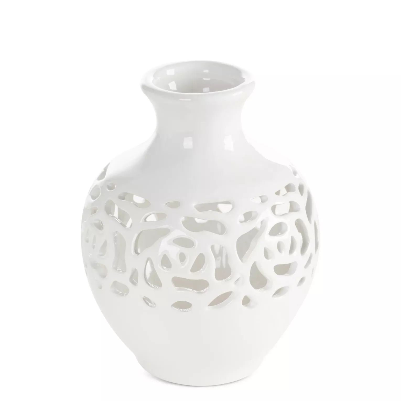 Wazon dekoracyjny kremowy wykończony ażurowym wzorem 14x18 cm CELIA Eurofirany