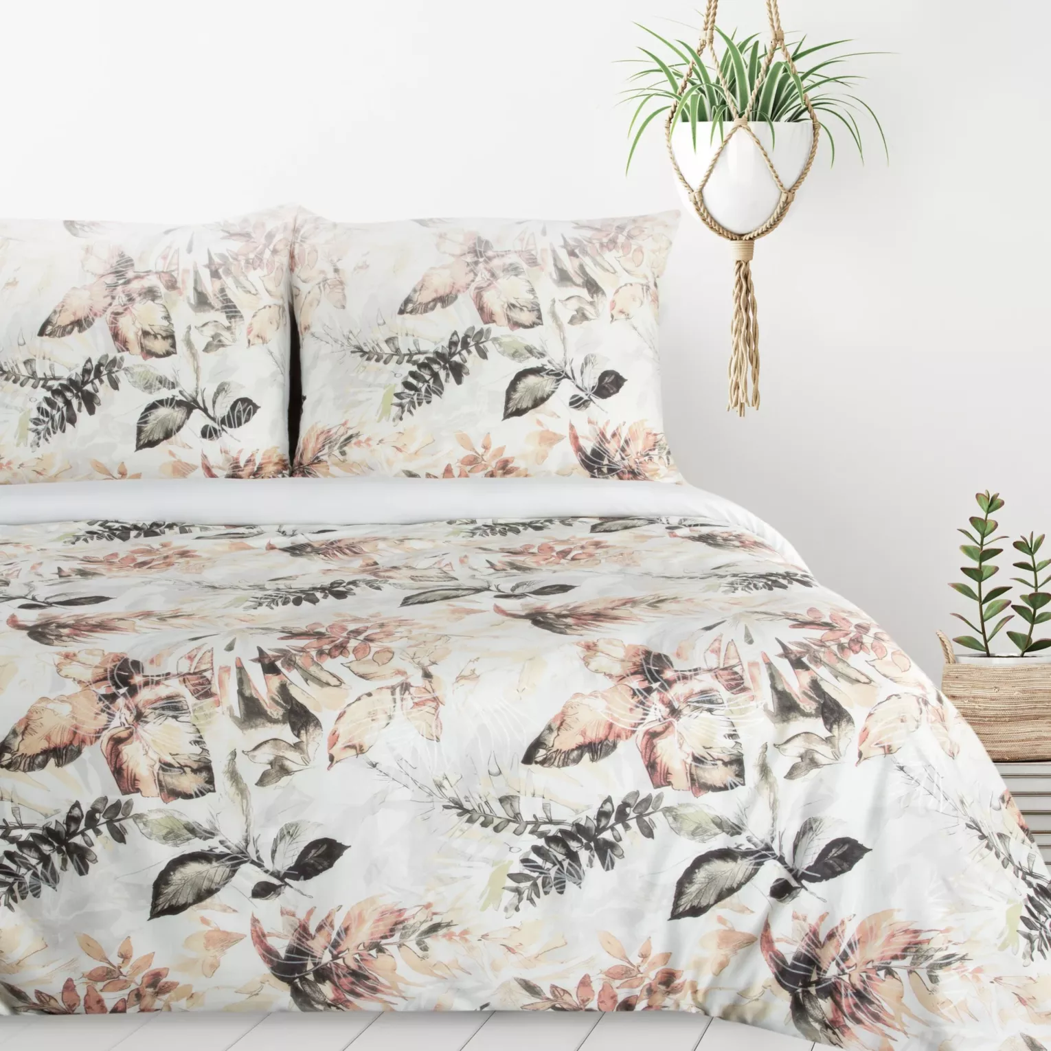 Pościel 140x200 cm komplet 2 częściowy  kolor biały, pomarańczowy z motywem liści ARINA Design 91 Eurofirany