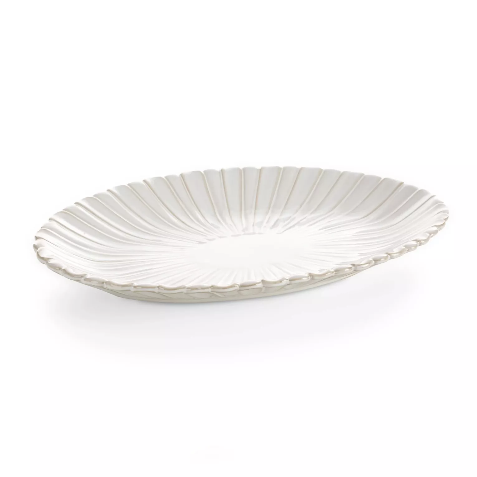 Patera ceramiczna dekoracyjna kremowa z przecieranym wzorem w stylu eko 36x23x4 cm AVRIL Eurofirany
