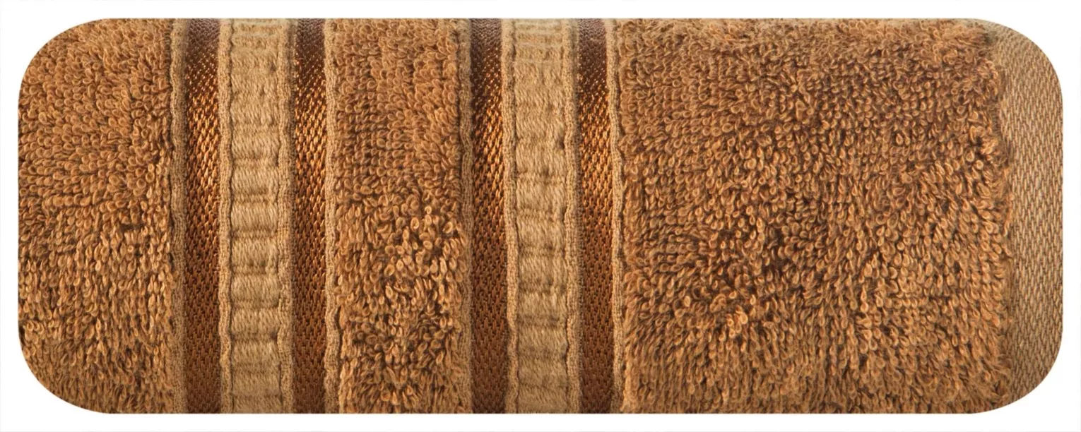 Ręcznik kąpielowy 70x140 cm bambusowy kolor jasnobrązowy zdobiony bordiurą w pasy 500 g/m2 MILA Eurofirany