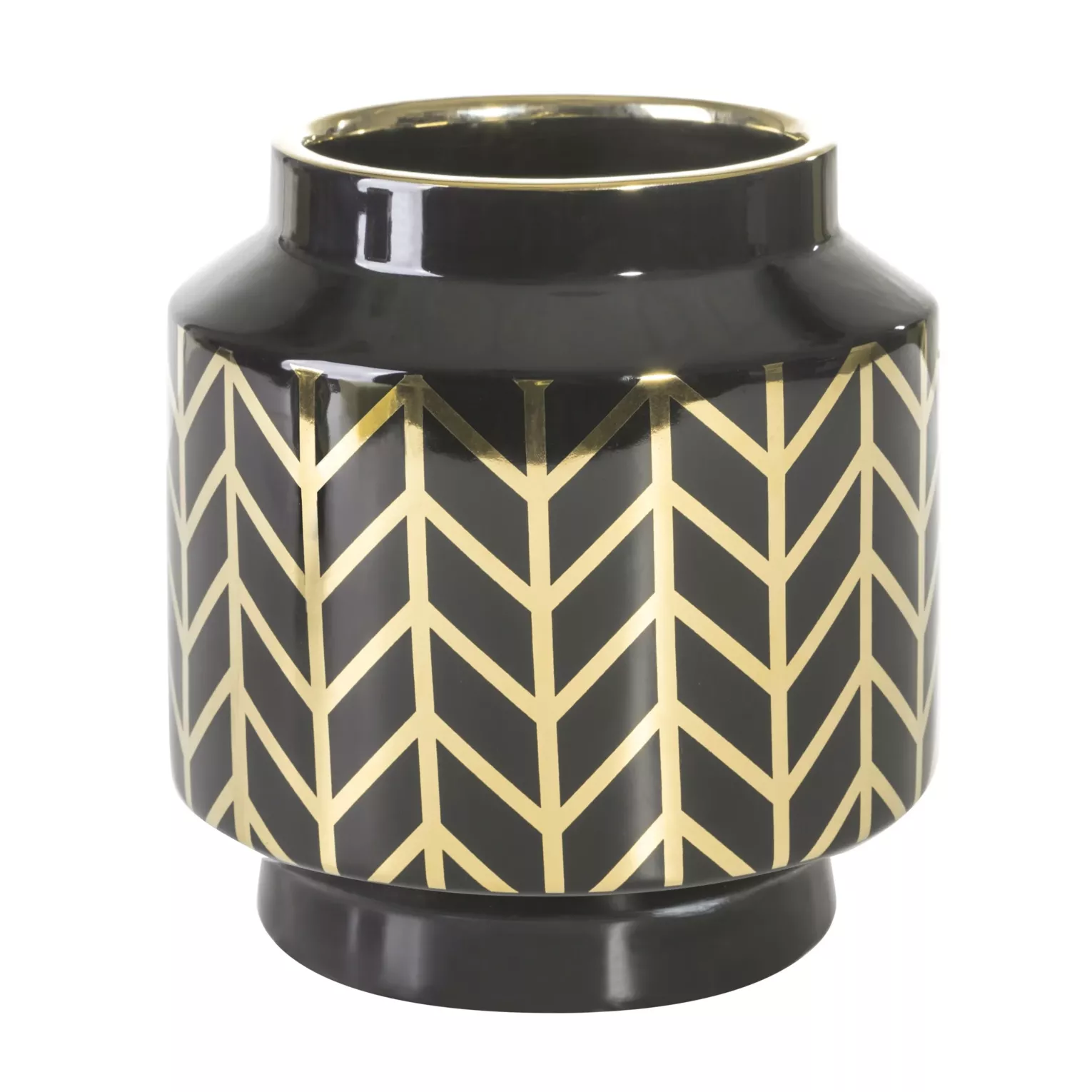 Wazon ceramiczny czarno-złoty z geometrycznym wzorem średnica 18x19 cm Eurofirany