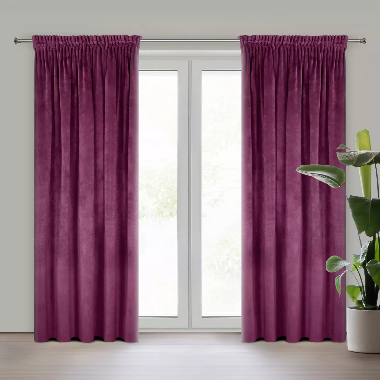 Zasłona fioletowa z ekskluzywnego matowego welwetu 140x270 cm taśma VILLA Eurofirany