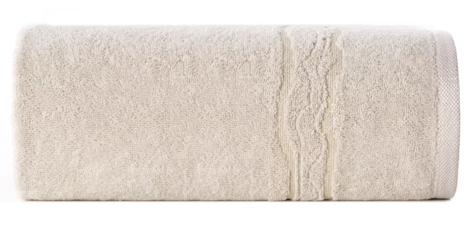 Ręcznik do rąk 30x50 cm bawełniany kolor beżowy zdobiony bordiurą z błyszczącym wzorem 500 g/m2 KARIN Eurofirany