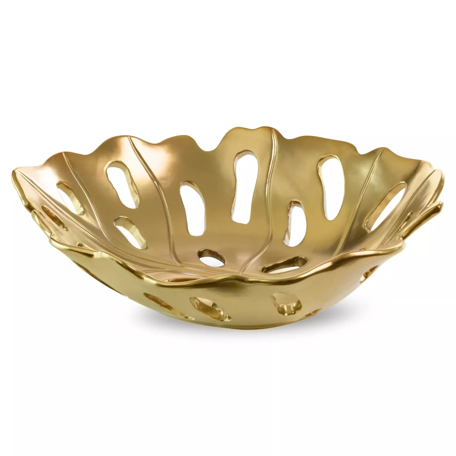 Patera ceramiczna dekoracyjna czarno-złota w kształcie liścia monstery 37x30x10 cm MIRA Eurofirany