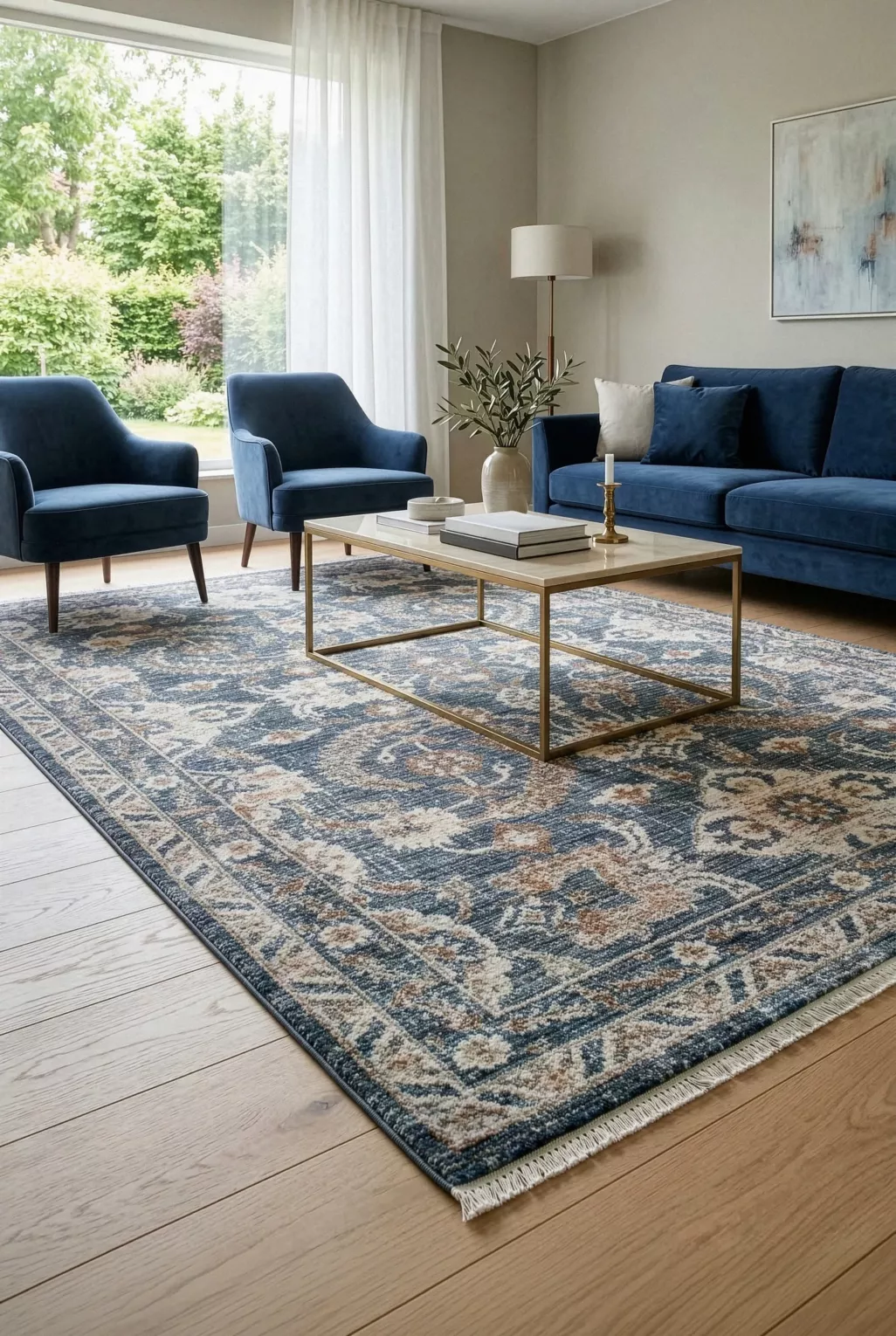 Dywan 140x190 cm ciemnoniebiesko, beżowy z klasycznym ornamentowym wzorem HAWAI2 Eurofirany