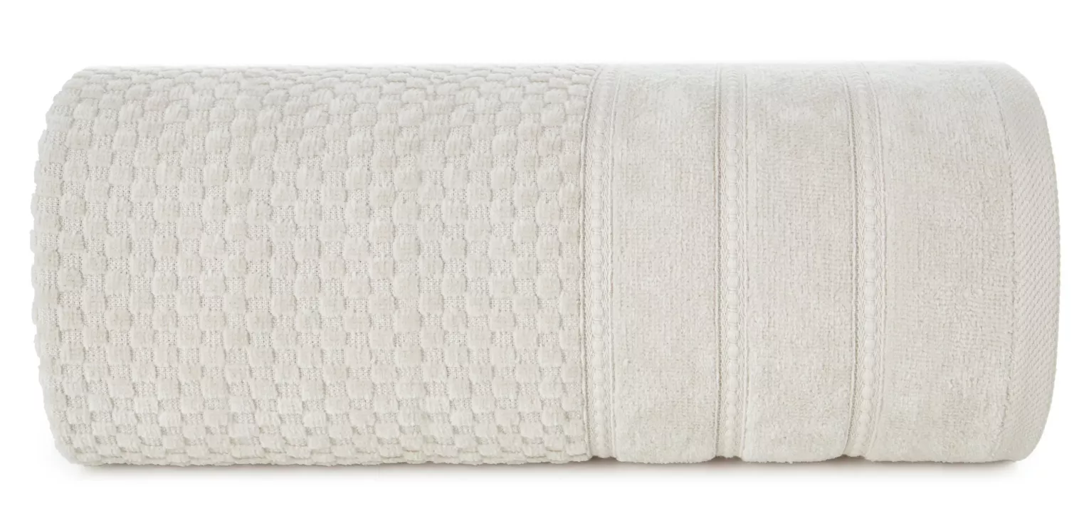 Ręcznik do rąk 30x50 cm bawełniany kolor beżowy z ozdobną bordiurą w paseczki 500 g/m2 ADORE Eurofirany
