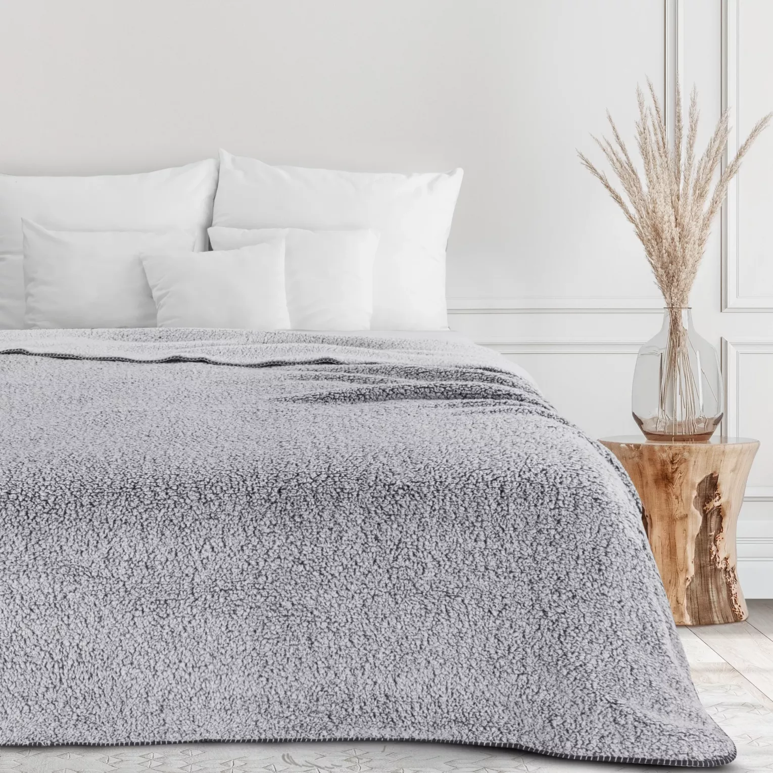 Koc bukla 150x200 cm stalowo, biały z miękkiej tkaniny KOALA EUROFIRANY PREMIUM