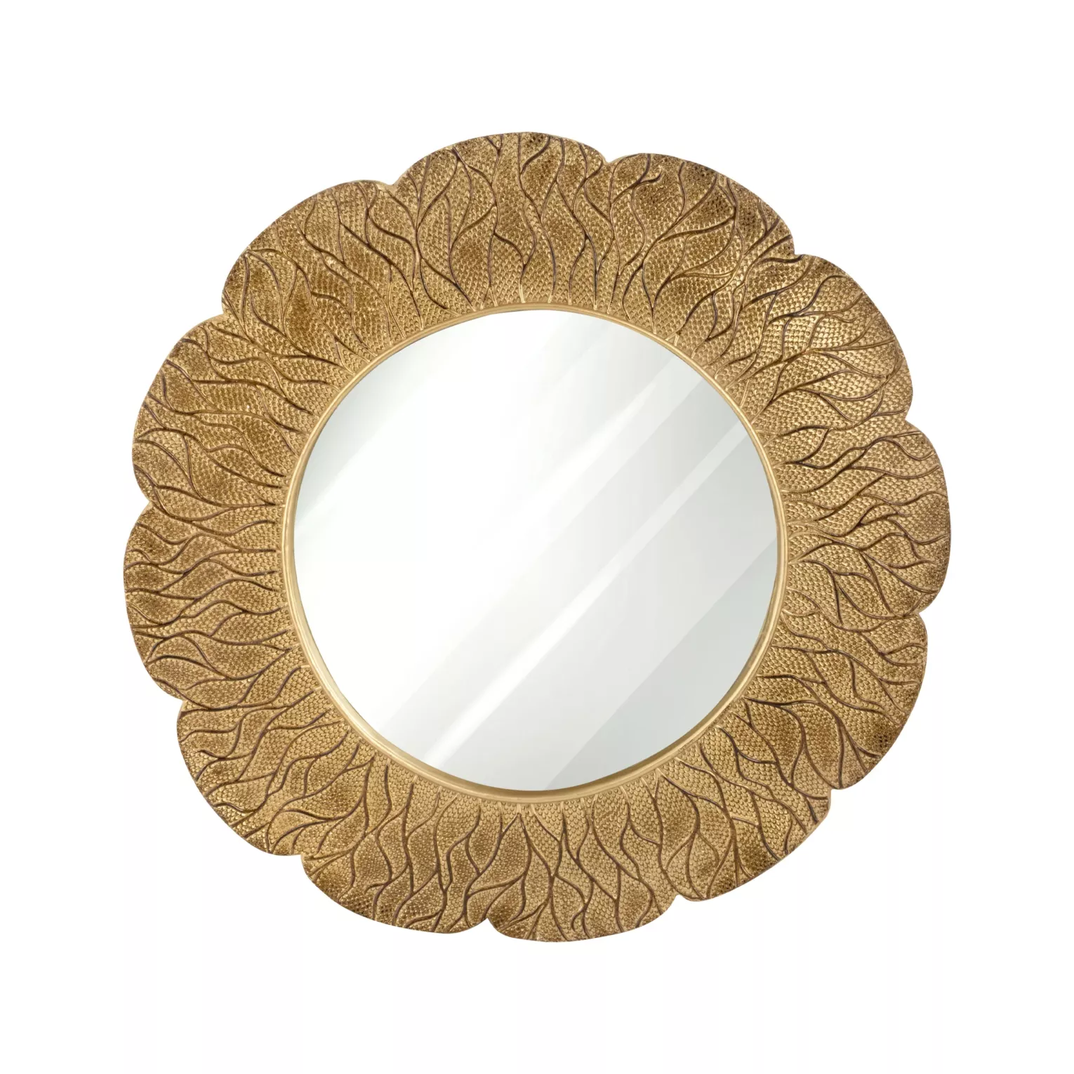 Lustro kremowe w ceramicznej złotej ramie z wytłoczeniami średnica 70x5 cm Eurofirany